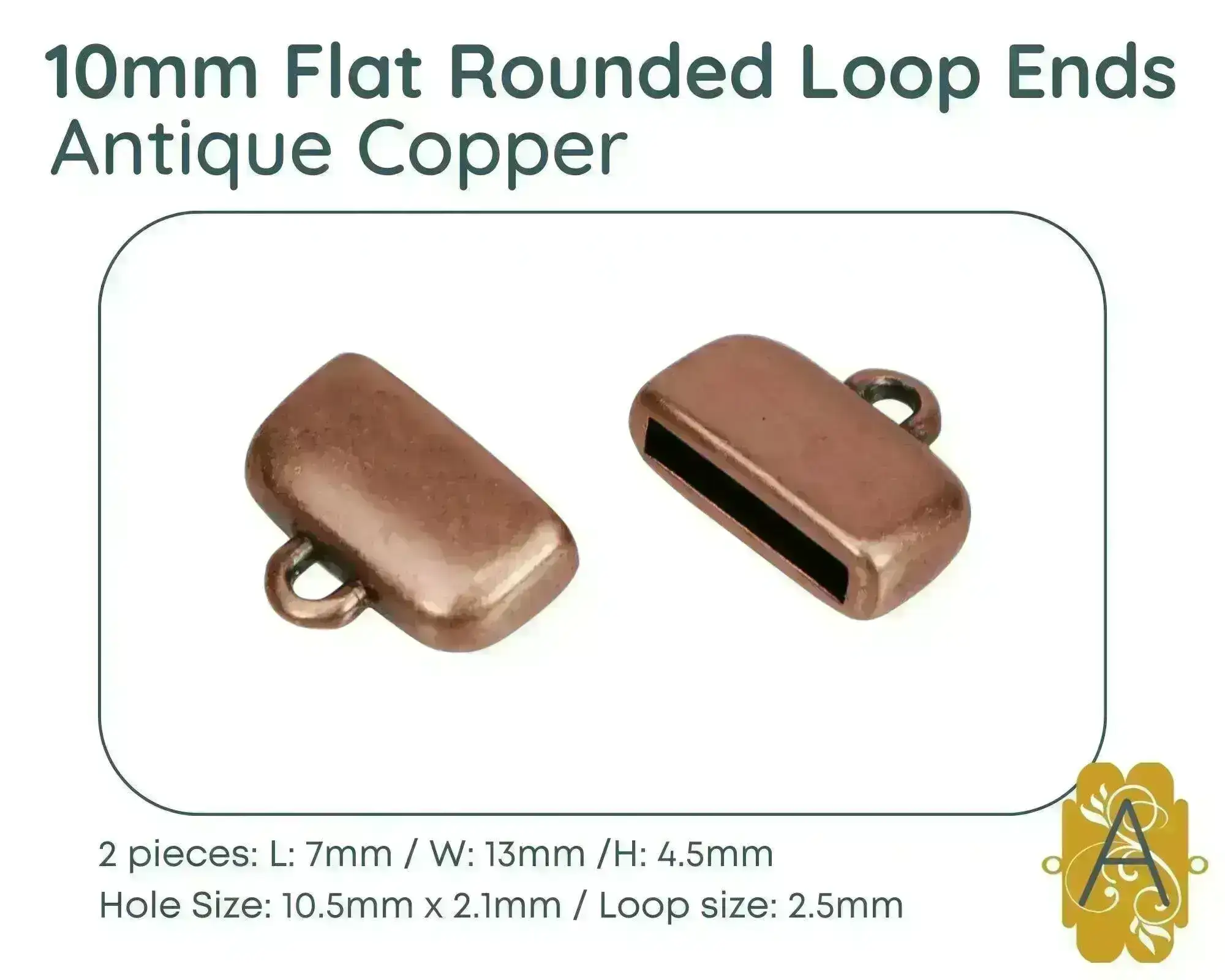 Rounded Ends with Loops for Leather or Cork, 10mm, 4 Finishes - Image 3