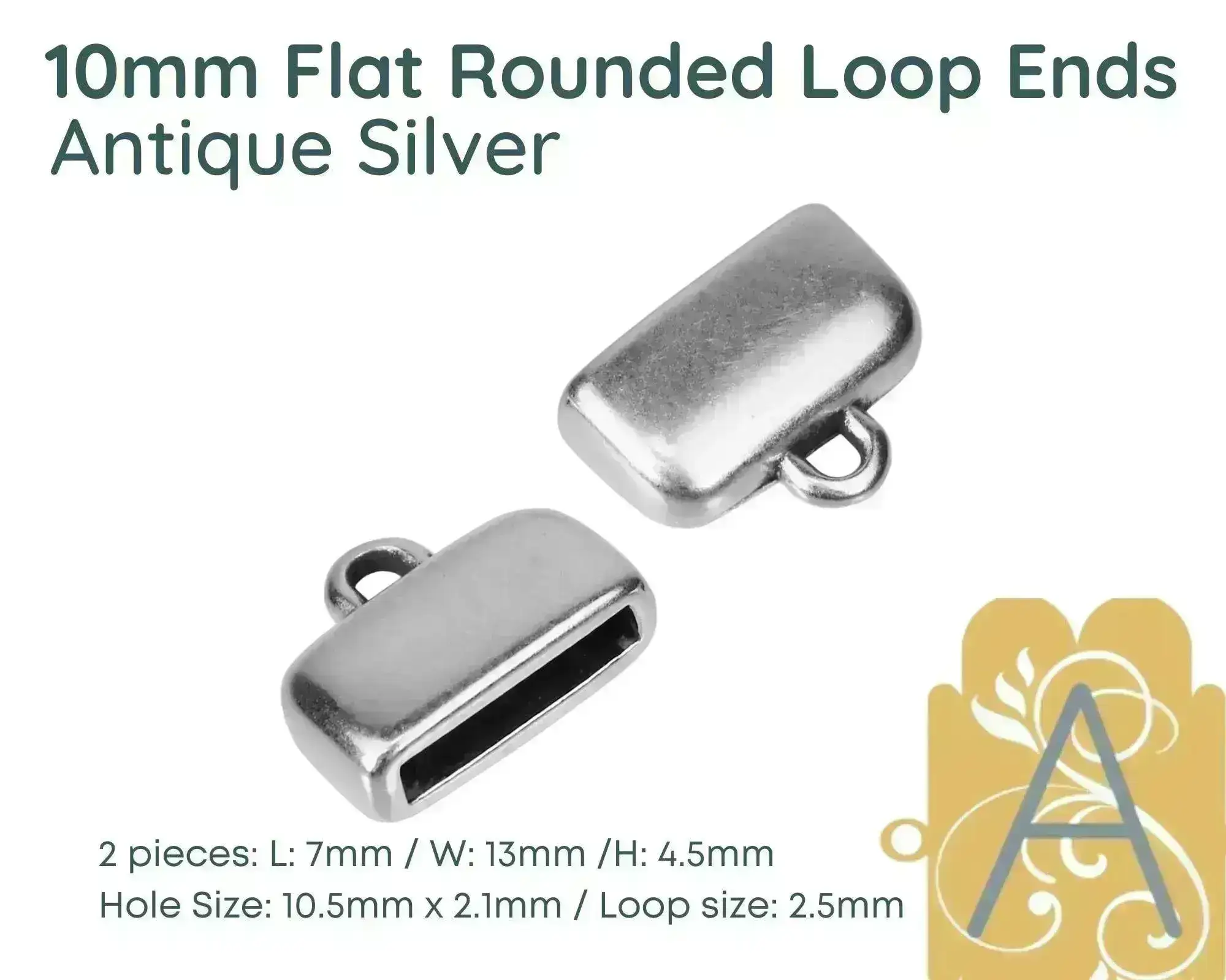 Rounded Ends with Loops for Leather or Cork, 10mm, 4 Finishes - Image 4