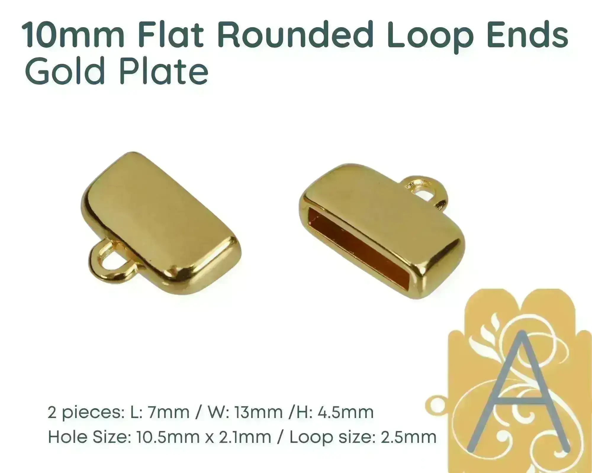 Rounded Ends with Loops for Leather or Cork, 10mm, 4 Finishes - Image 5