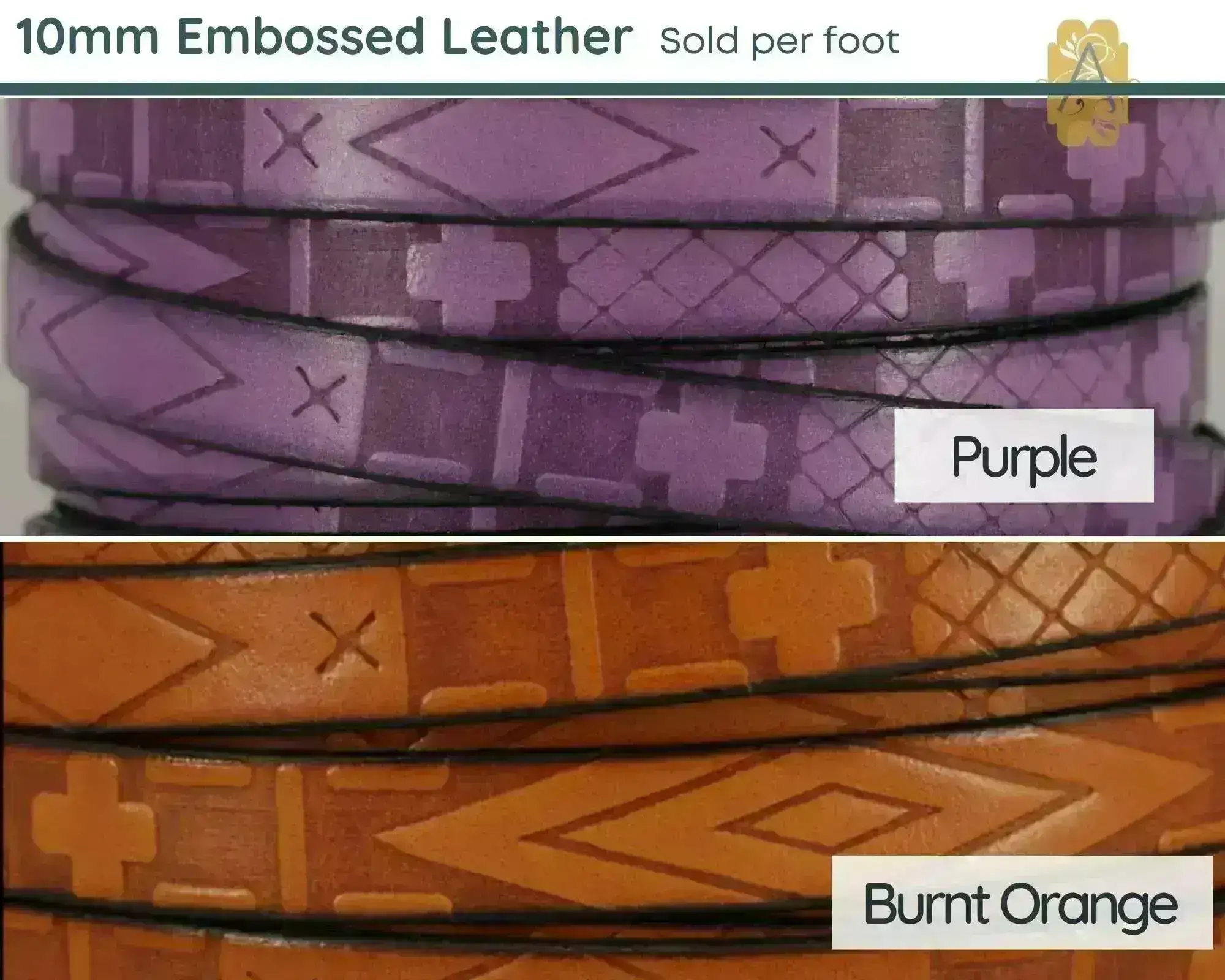 Flat Euro Leather - Southwestern Design, 10mm, in 8 Colors - Image 2