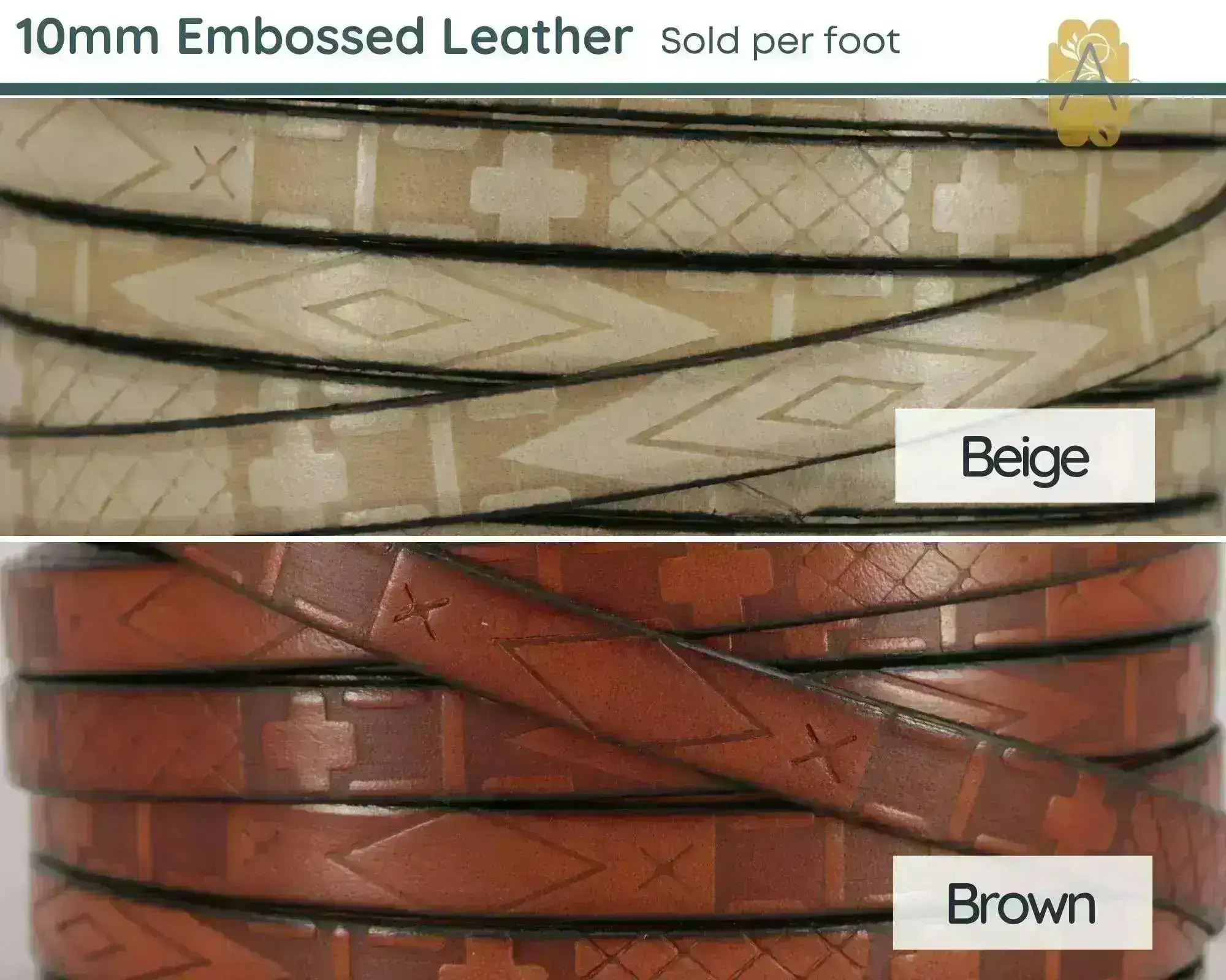 Flat Euro Leather - Southwestern Design, 10mm, in 8 Colors - Image 4