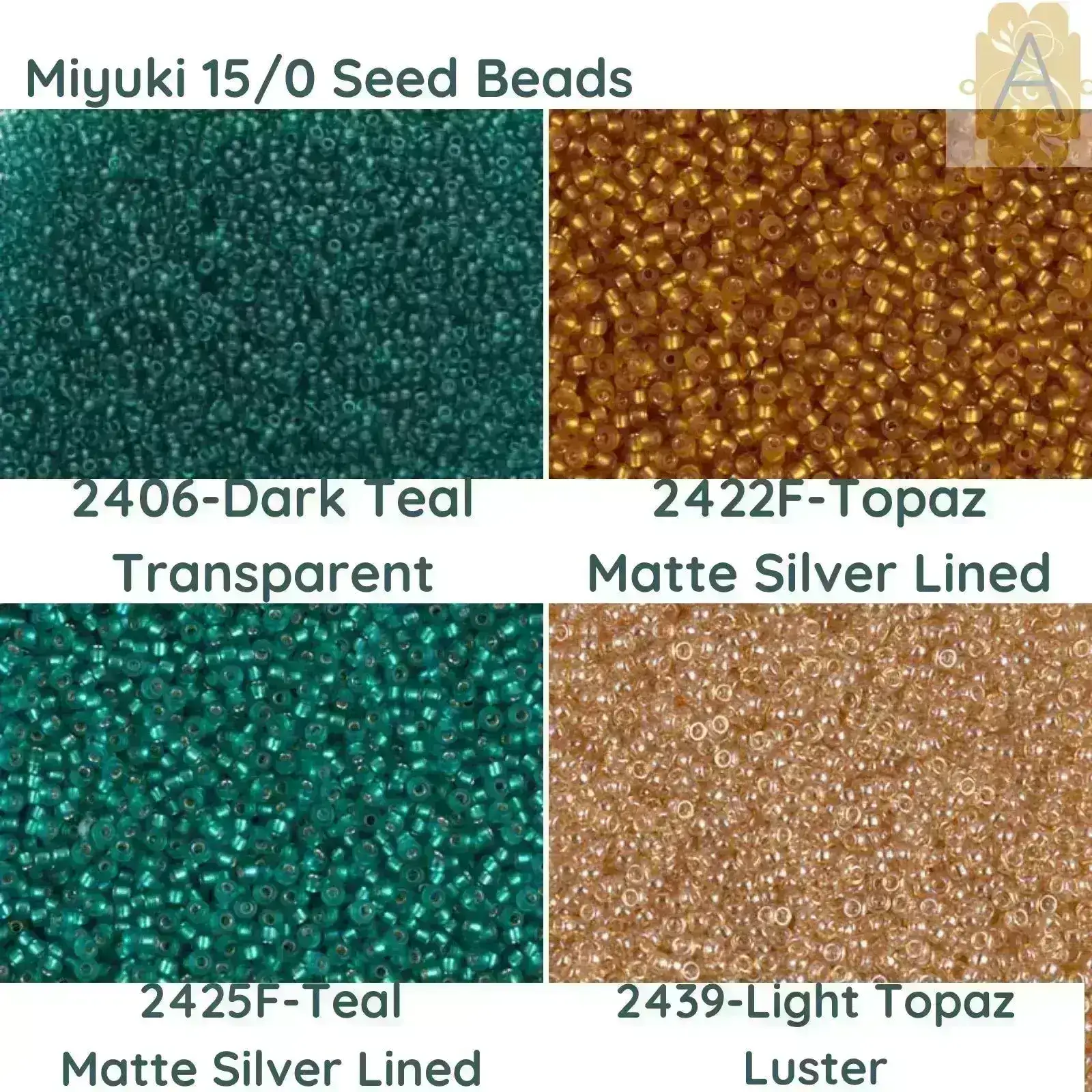 15/0 Miyuki Round Seed Beads, 8.2g 15-2406, 15-2422F, 15-2425F, 15-2439