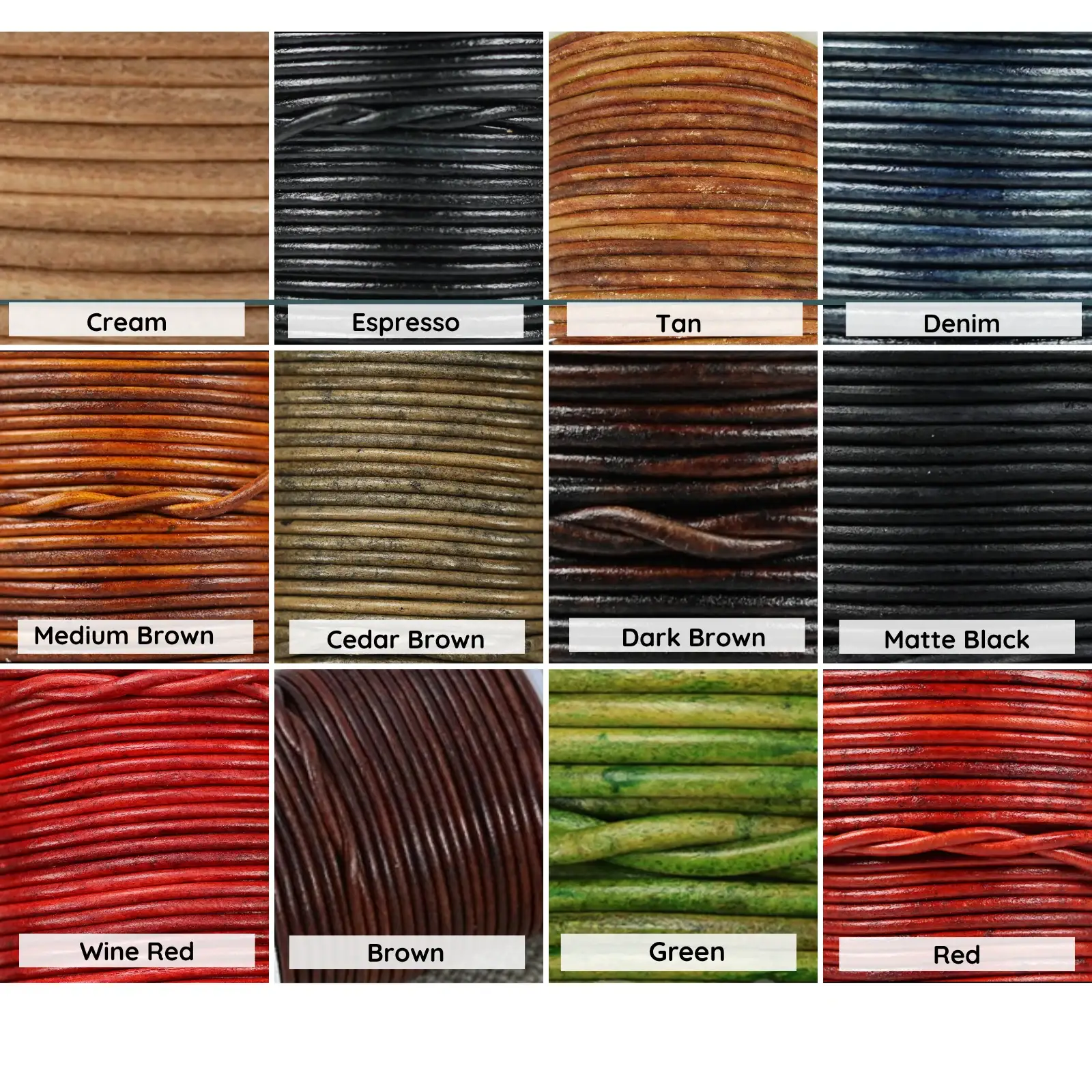 Superior Round Leather, 1mm, 1.5mm, & 2mm, Natural Collection, by the yard