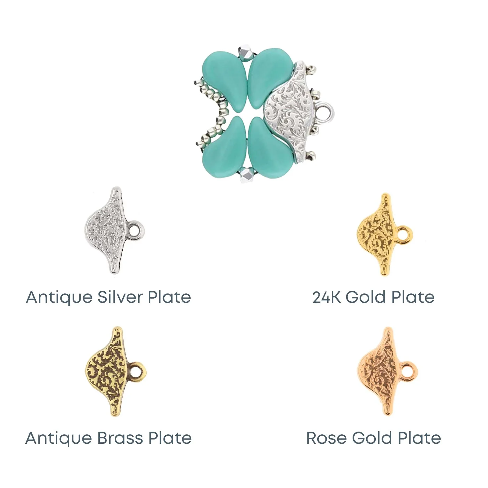 Cymbal Aosa, Paisley Bead Ending or Clasp Connector, 2 Pcs.