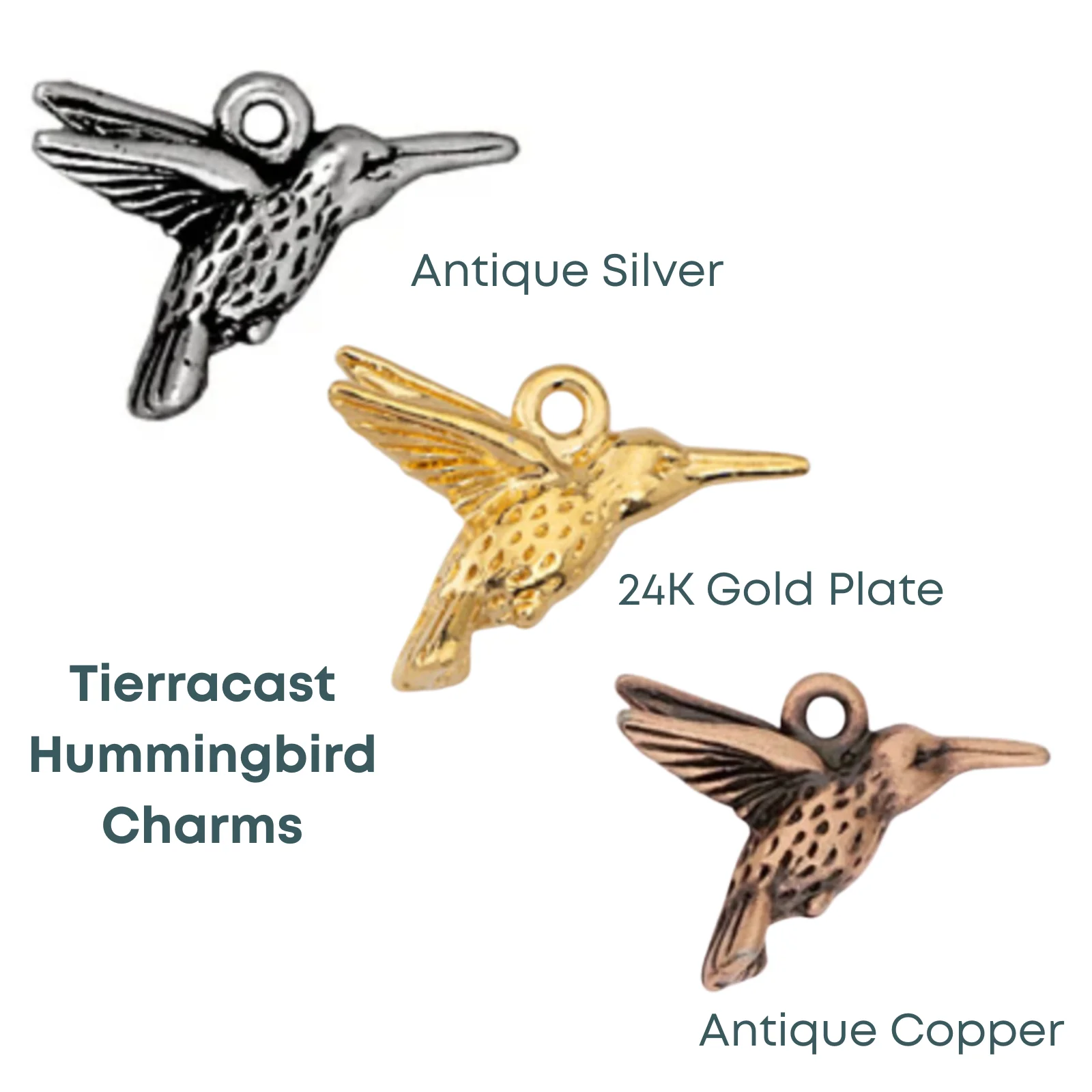 Tierracast Hummingbird Charm or Pendant, 2 Pcs. 3 Finishes