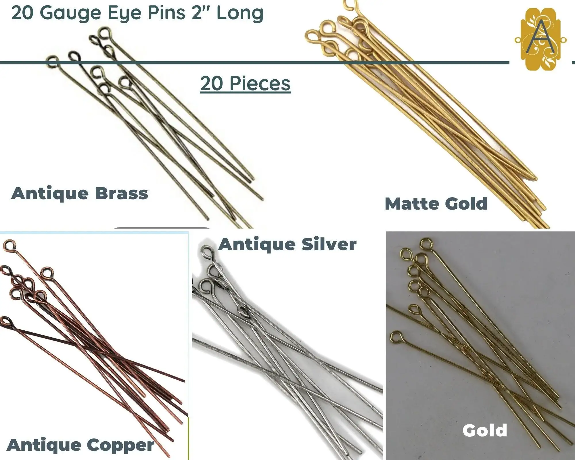 Euro Eye Pins, 20 Gauge, 20 Pieces