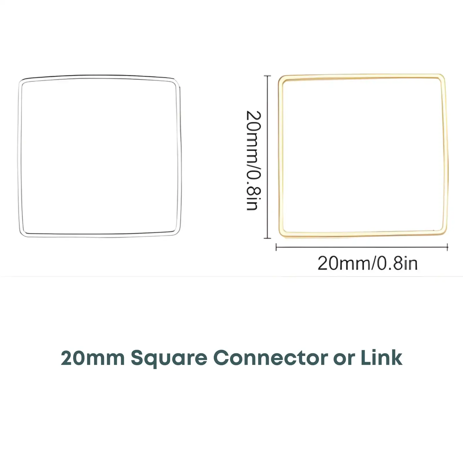 20mm Square Connector or Link, 304 Stainless Steel, Bezel Frames