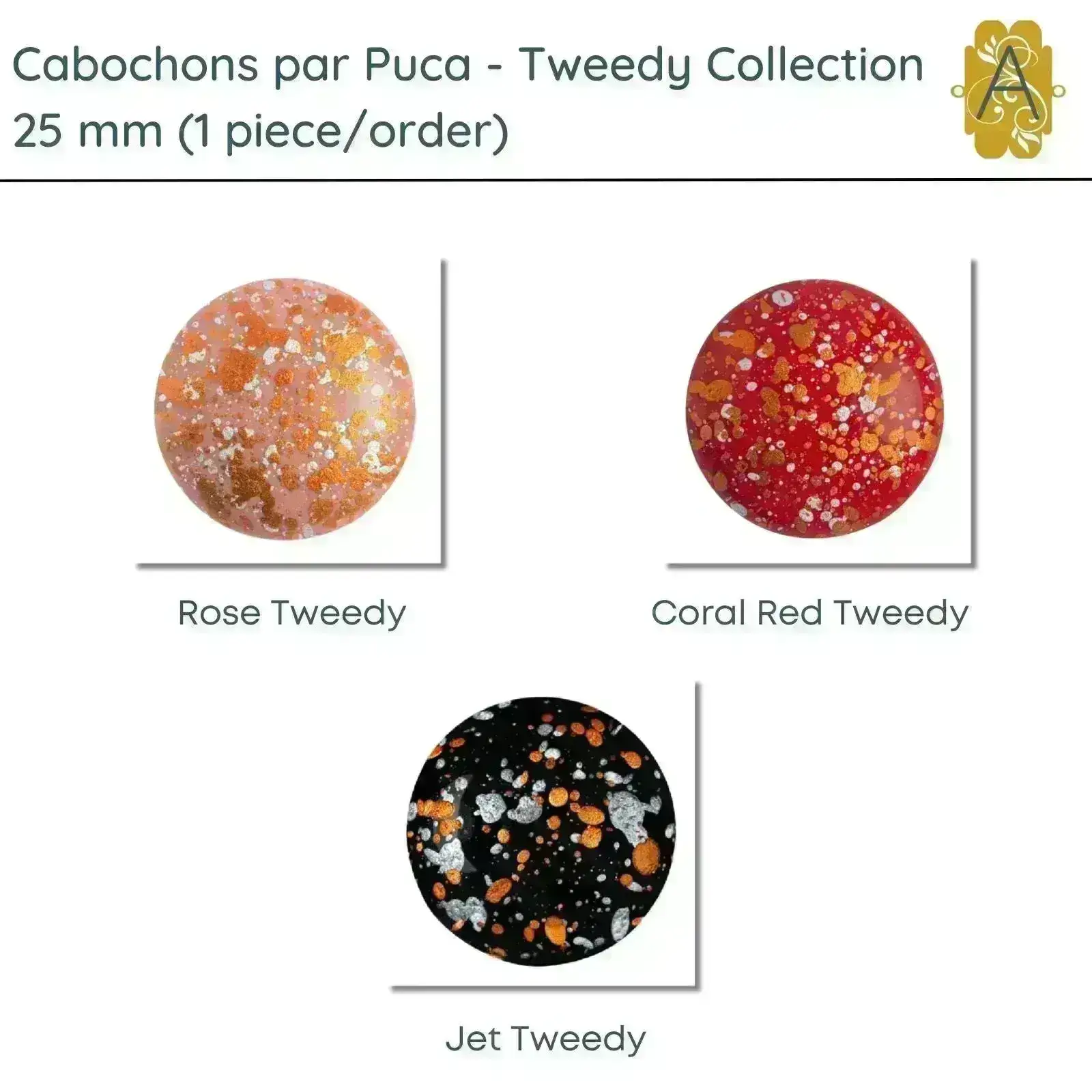 Cabochons par Puca, 25mm, Tweedy Collection
