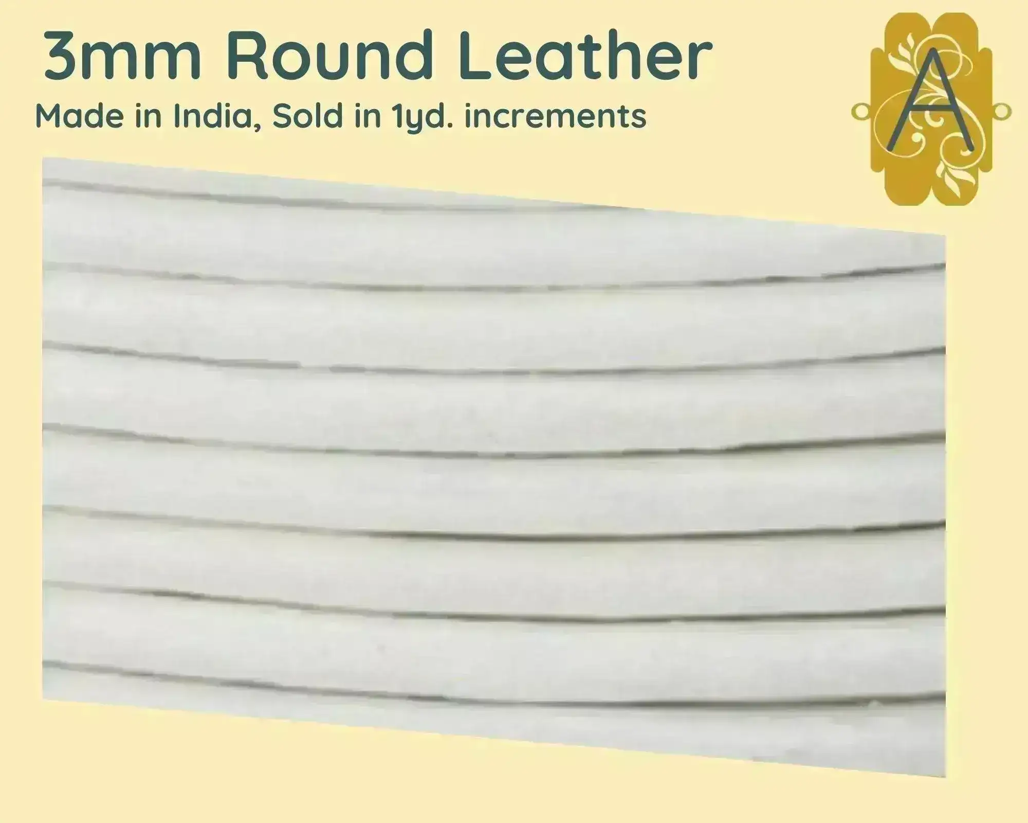 Superior Round Leather, 3mm, Sold per yard, White