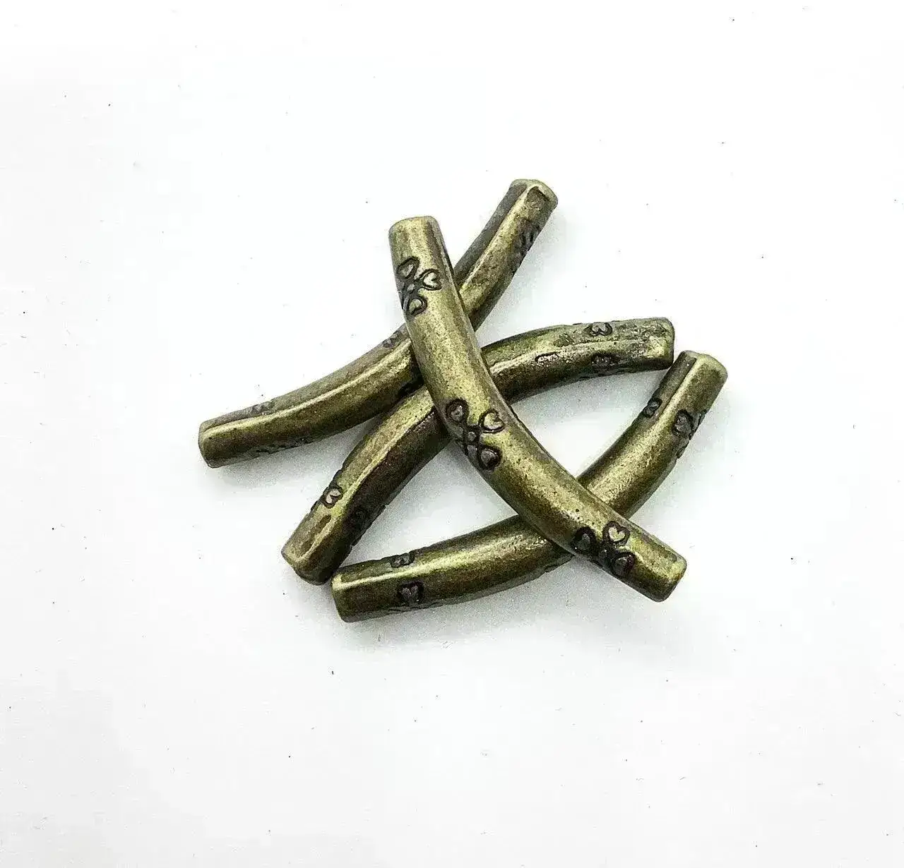Boho Noodle Tube Spacer, Curved Metal Beads 30mm