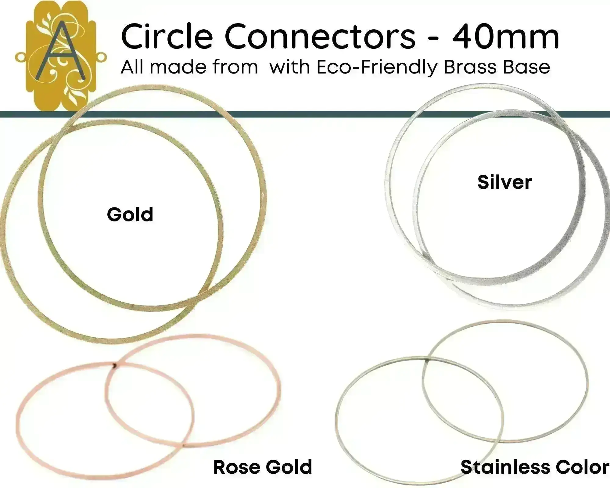Circle Connectors or Hoops, 40mm, 4 Finshes
