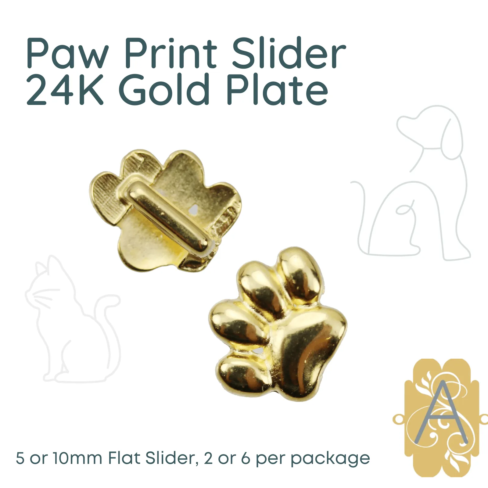 Paw Prints Flat Sliders for Leather or Cork, 5 or 10mm, in 4 Finishes - Image 4