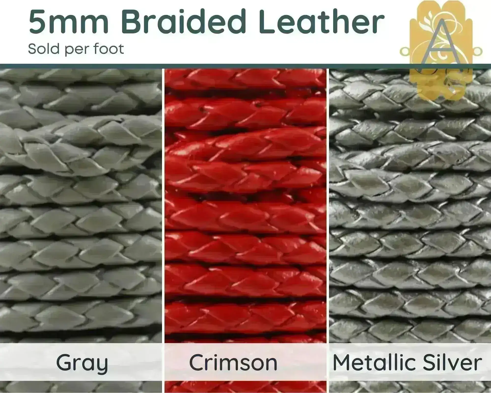 Superior Round Braided Leather, 5mm, Sold per foot, 11 Colors - Image 3