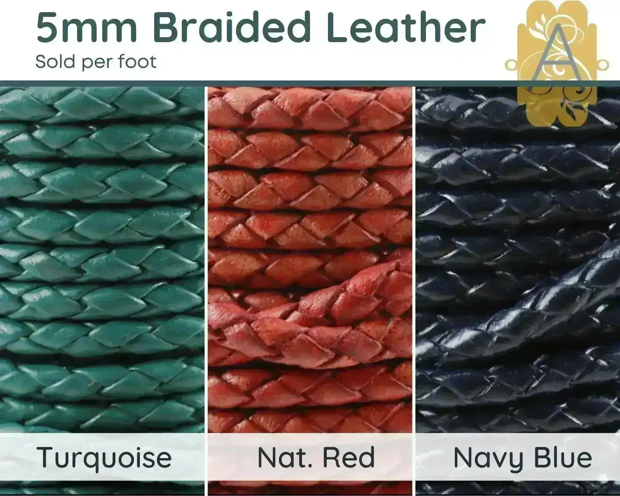 Superior Round Braided Leather, 5mm, Sold per foot, 11 Colors - Image 4