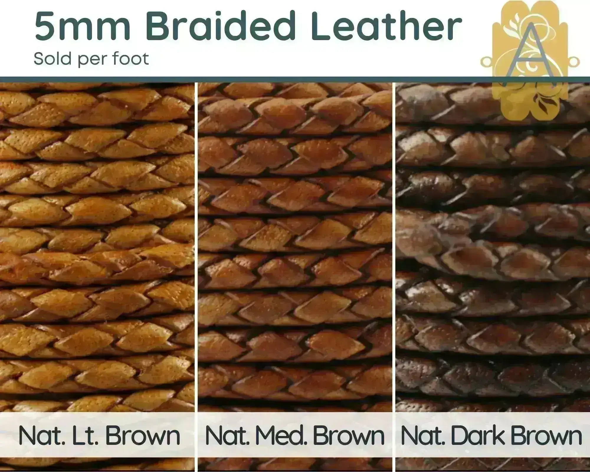 Superior Round Braided Leather, 5mm, Sold per foot, 11 Colors - Image 5