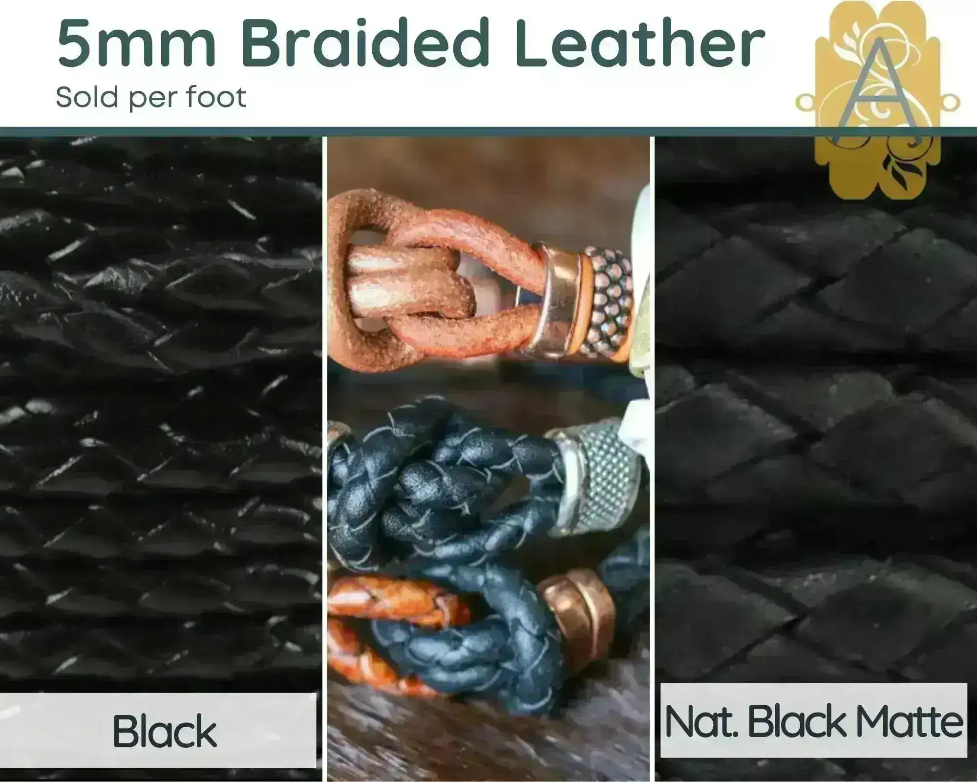 Superior Round Braided Leather, 5mm, Sold per foot, 11 Colors - Image 6