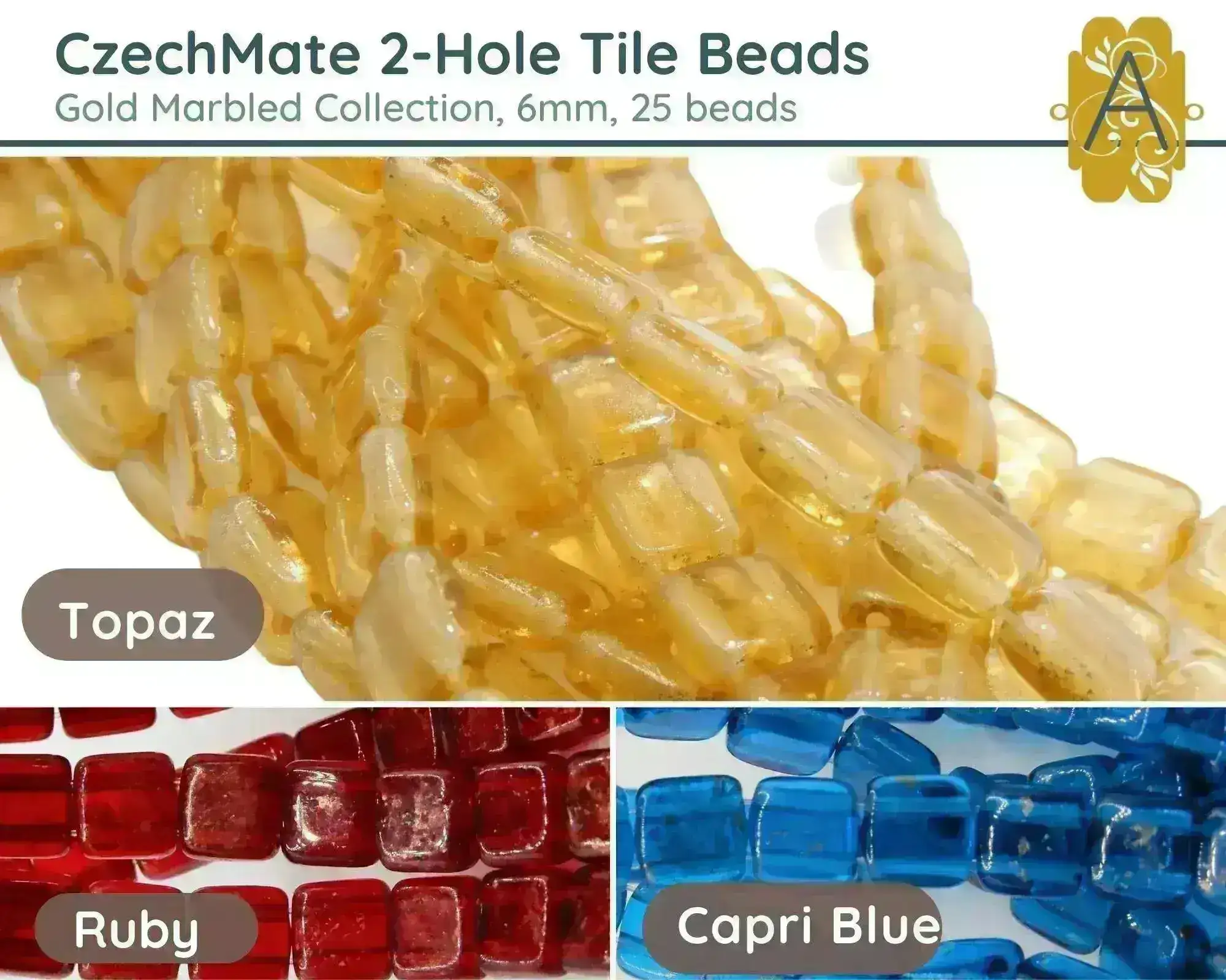 Tile Beads (2-Hole) by CzechMate, 6mm