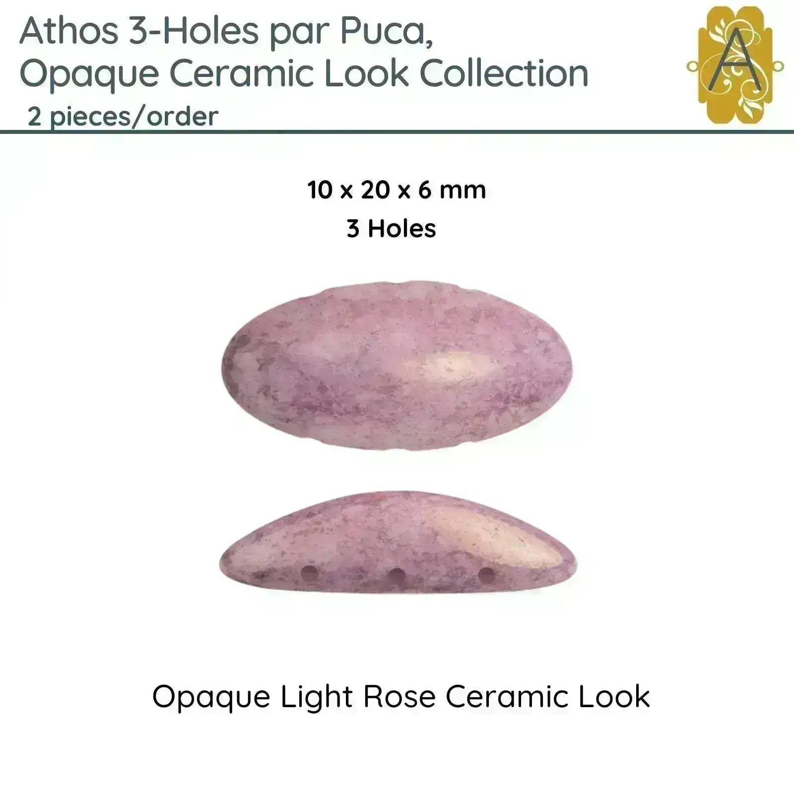 Athos 3-Hole Beads par Puca Beads, Ceramic Look - Image 4