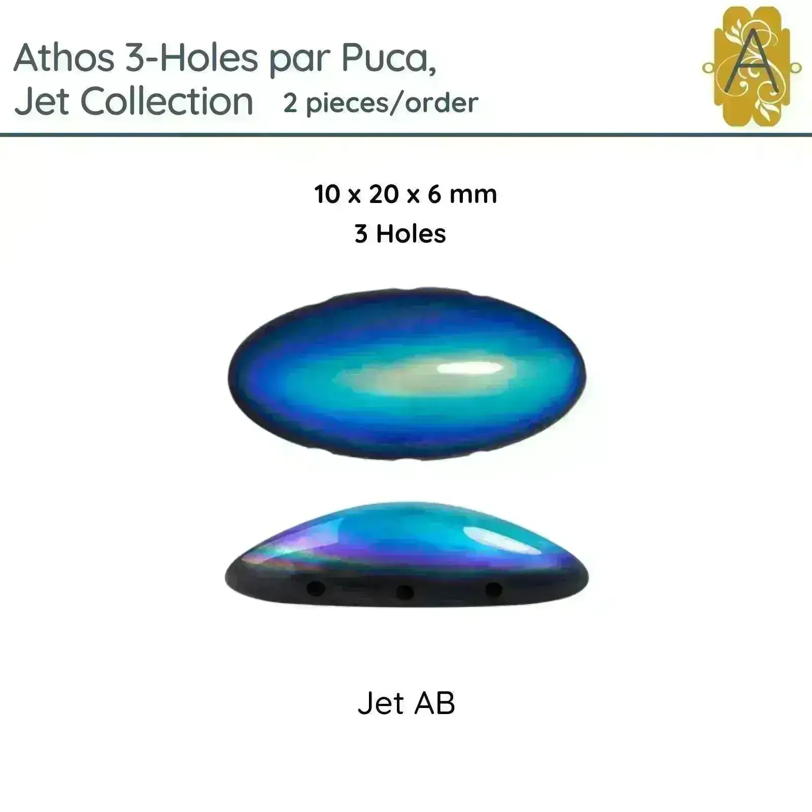 Athos 3-Hole Beads par Puca, Jet - Image 3