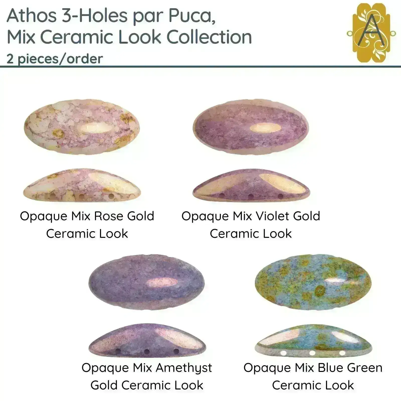 Athos 3-Hole Beads par Puca, Mix Ceramic Look