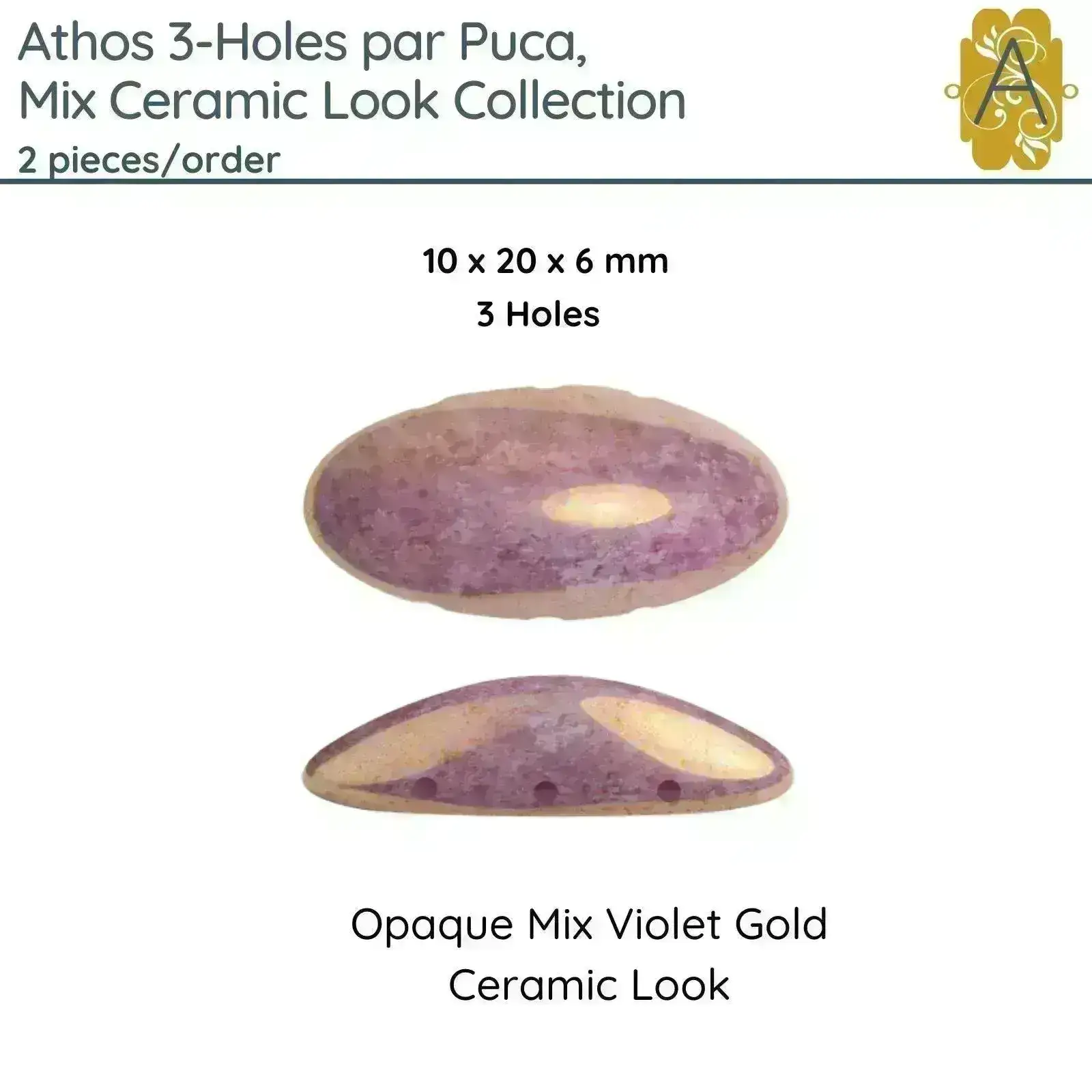 Athos 3-Hole Beads par Puca, Mix Ceramic Look - Image 3