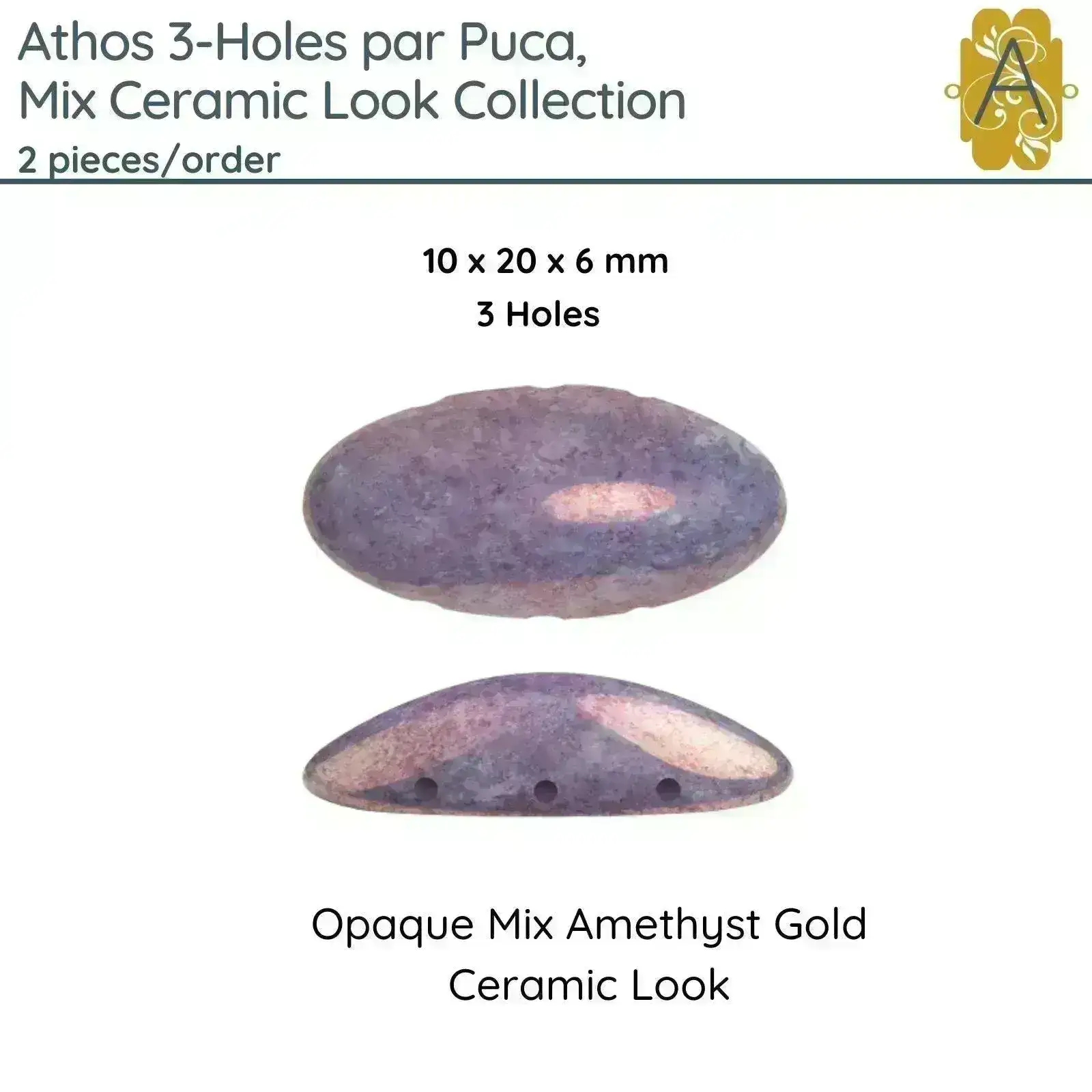 Athos 3-Hole Beads par Puca, Mix Ceramic Look - Image 4