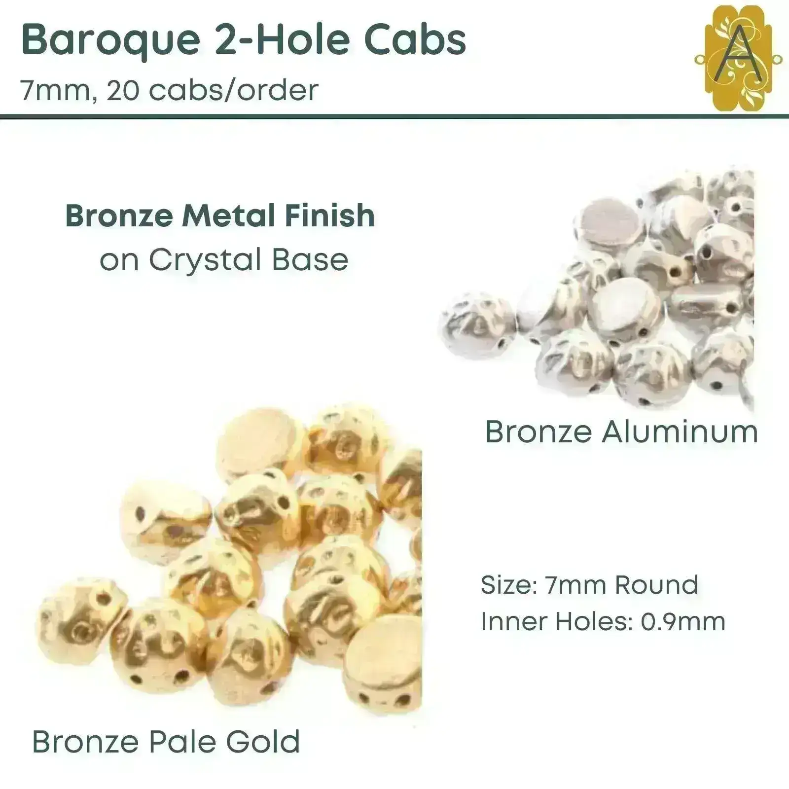 Baroque 7mm Cabochons, Bronze Finish on 2 colors