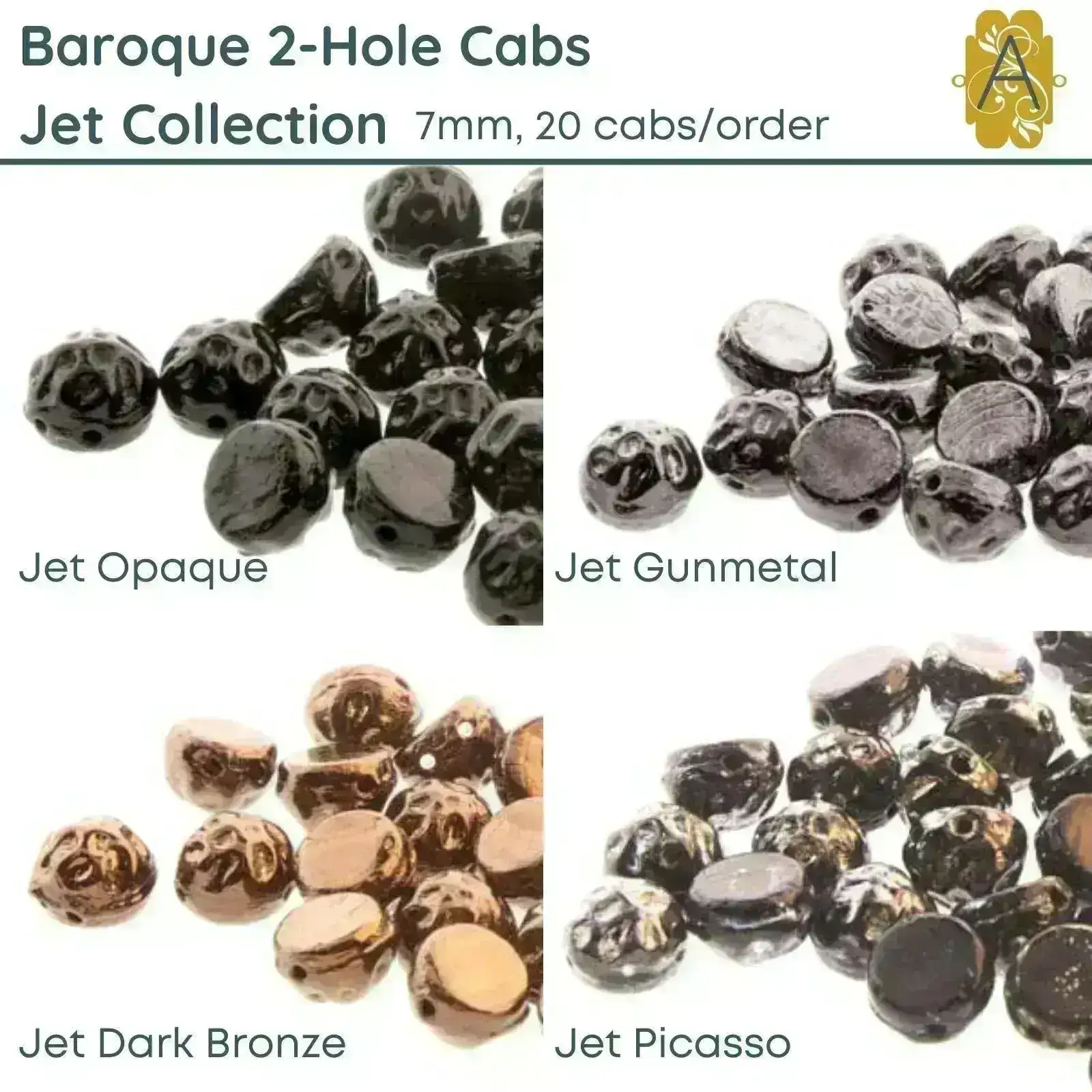 Baroque 7mm Cabochons, Jet Collection 4 Finishes