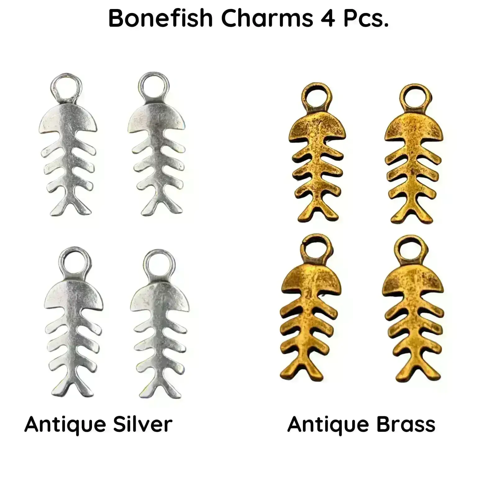 Bonefish Charm or Pendant, 4 Pcs. 2 Colors