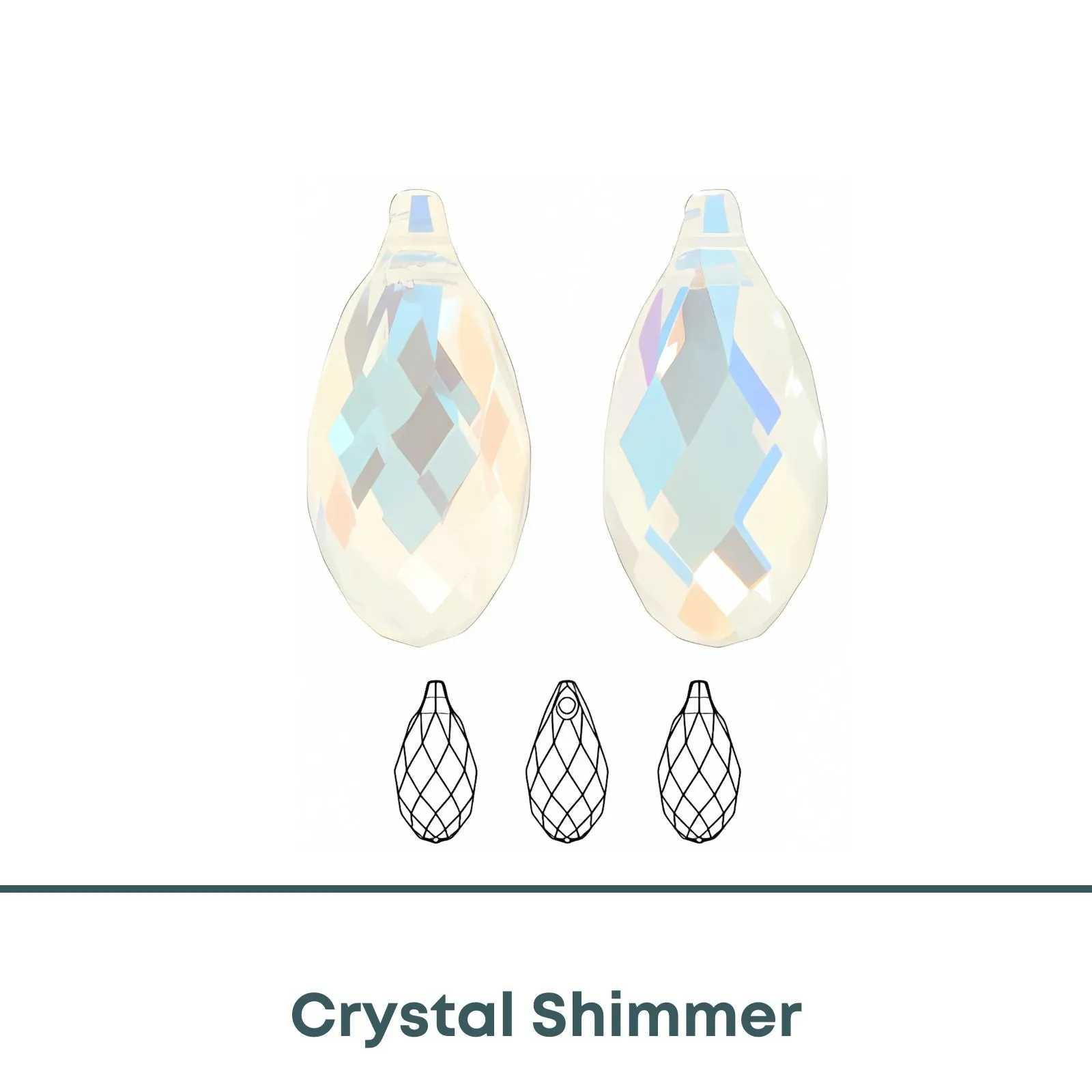 Brilliance 6010 Crystal Briolettes, Crystal Shimmer, 13x6.5mm - Image 3