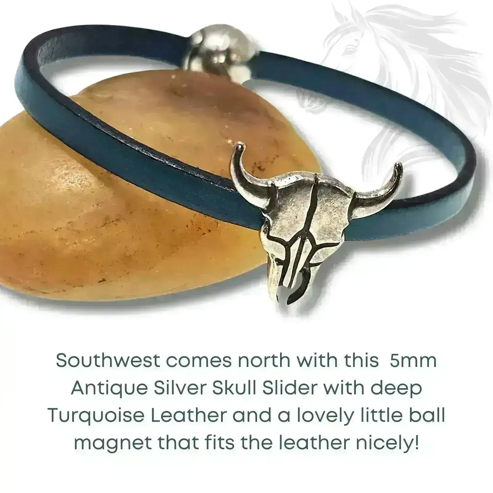 Bull Skull Sliders for Leather or Cork, 5mm in 99% Fine Silver Plating, Antique Silver - Image 3