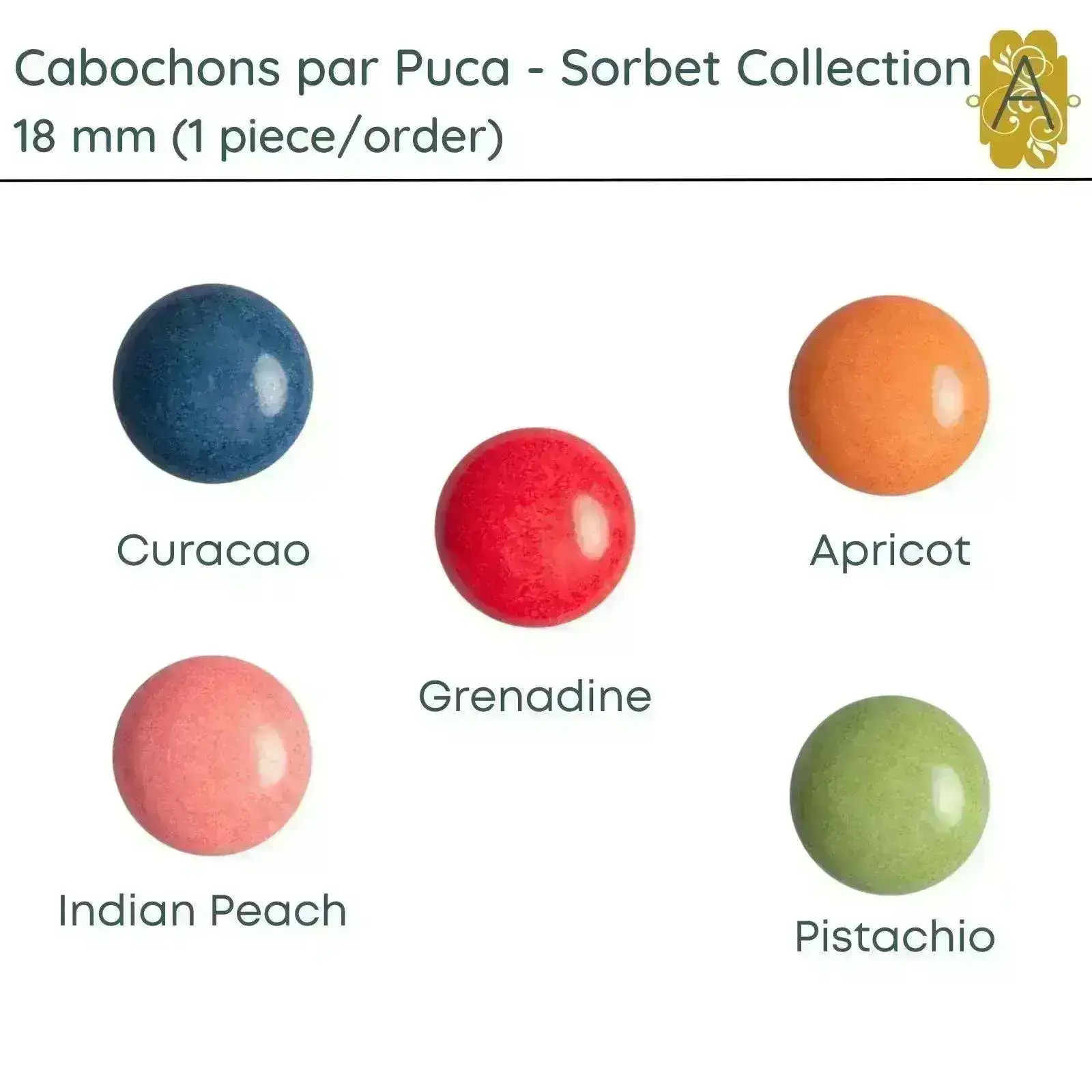 Cabochon par Puca, 18mm, Sorbet Collection, 5 Colors