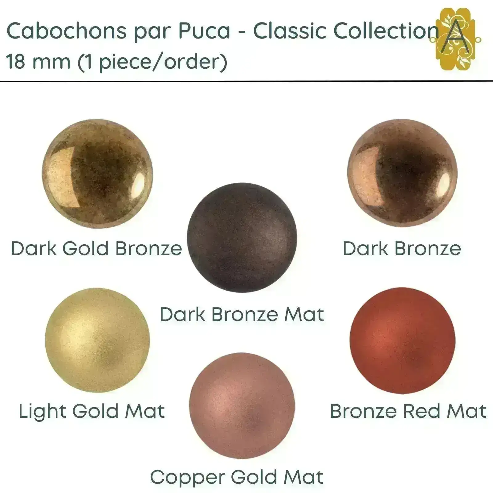 Cabochons par Puca, 18mm, Classic Collection, 6 Colors