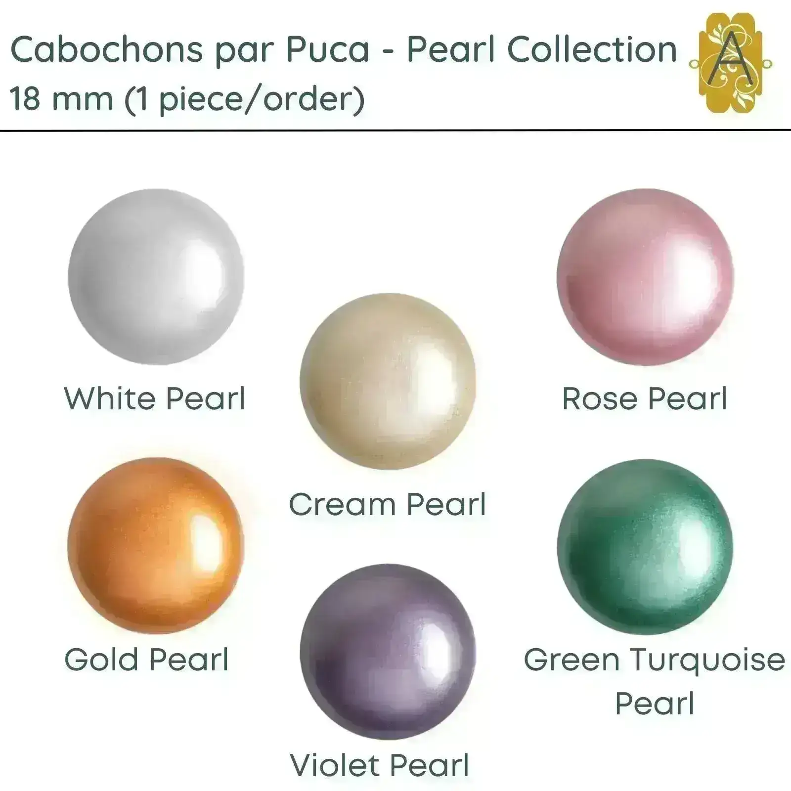 Cabochons par Puca, 18mm, Pearl Collection, 6 Colors