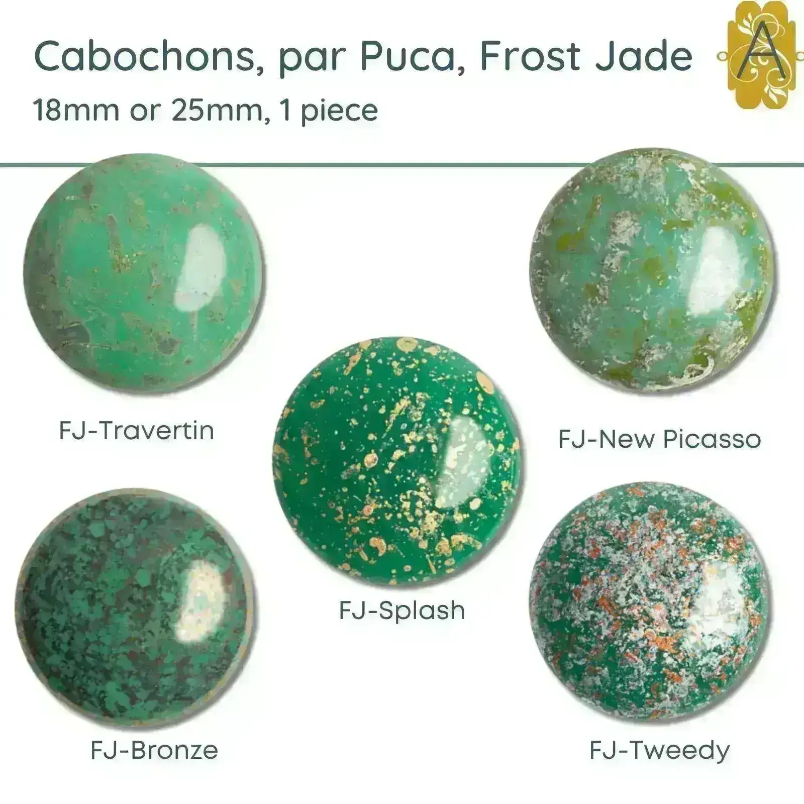 Cabochons par Puca, 18mm & 25mm, Frost Jade Collection