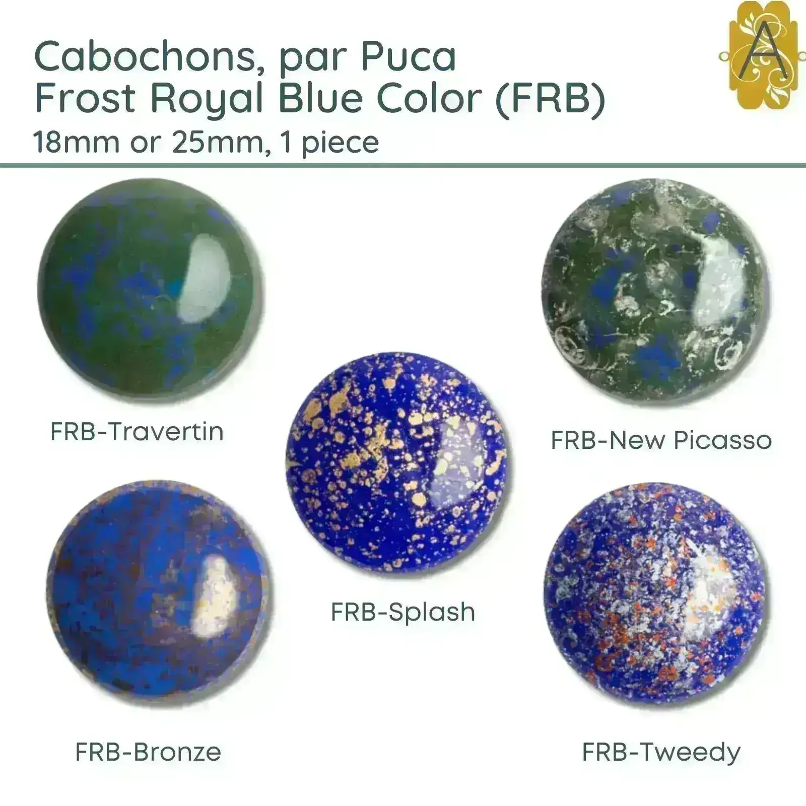 Cabochons par Puca, 18mm or 25mm, Frost Royal Blue Collection