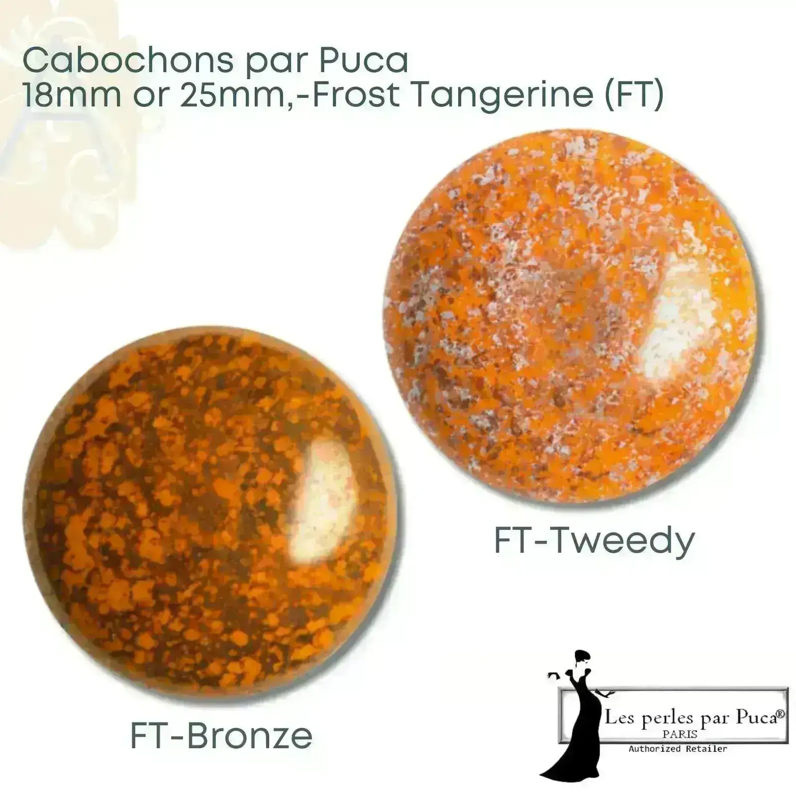 Cabochons par Puca, 18mm or 25mm, Frost Tangerine Collection - Image 2