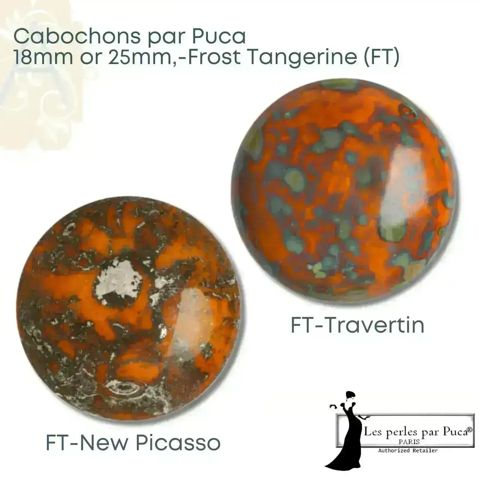 Cabochons par Puca, 18mm or 25mm, Frost Tangerine Collection - Image 3