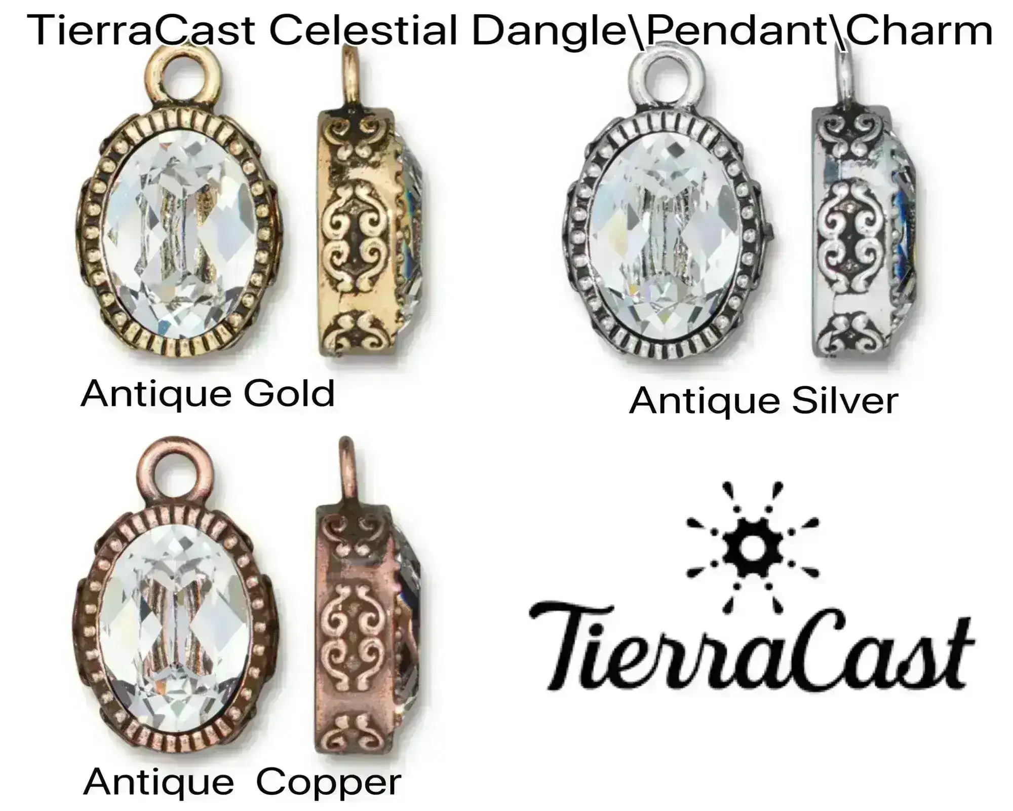TierraCast Celestial Charm Pendant with Austrian Crystal in 3 Finishes