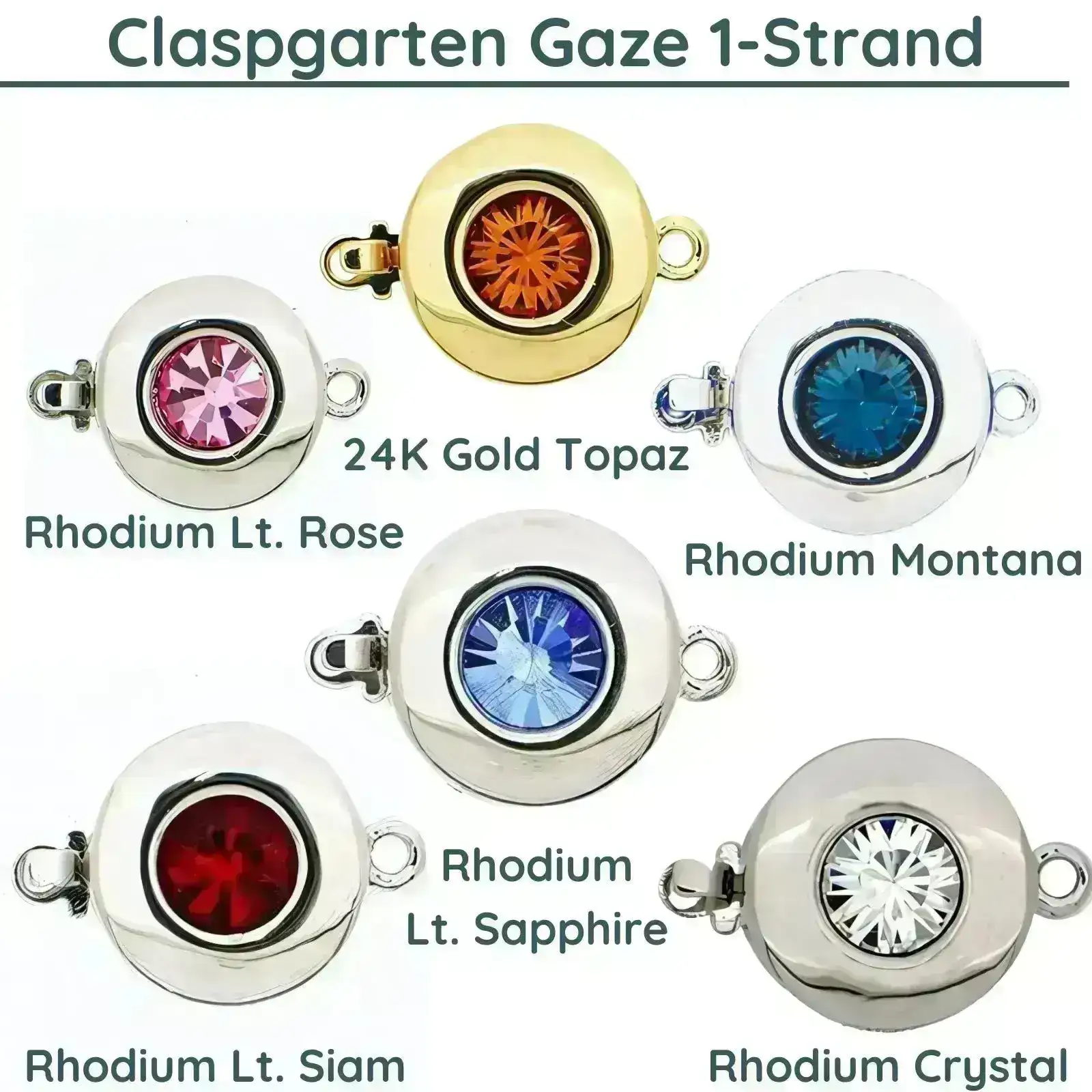 Claspgarten Gaze, 1-Strand Box Clasp, with Swarovski Crystals in 6 Colours