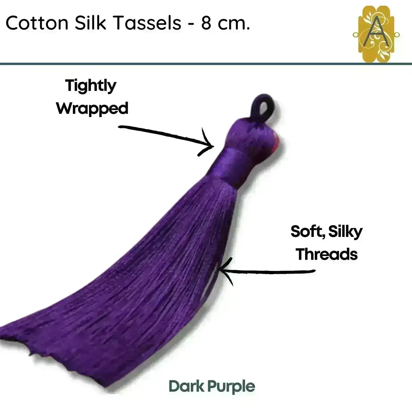 Cotton Silk Tassels - Purples 8 cm, 3 inches - 2 Pieces - Image 2