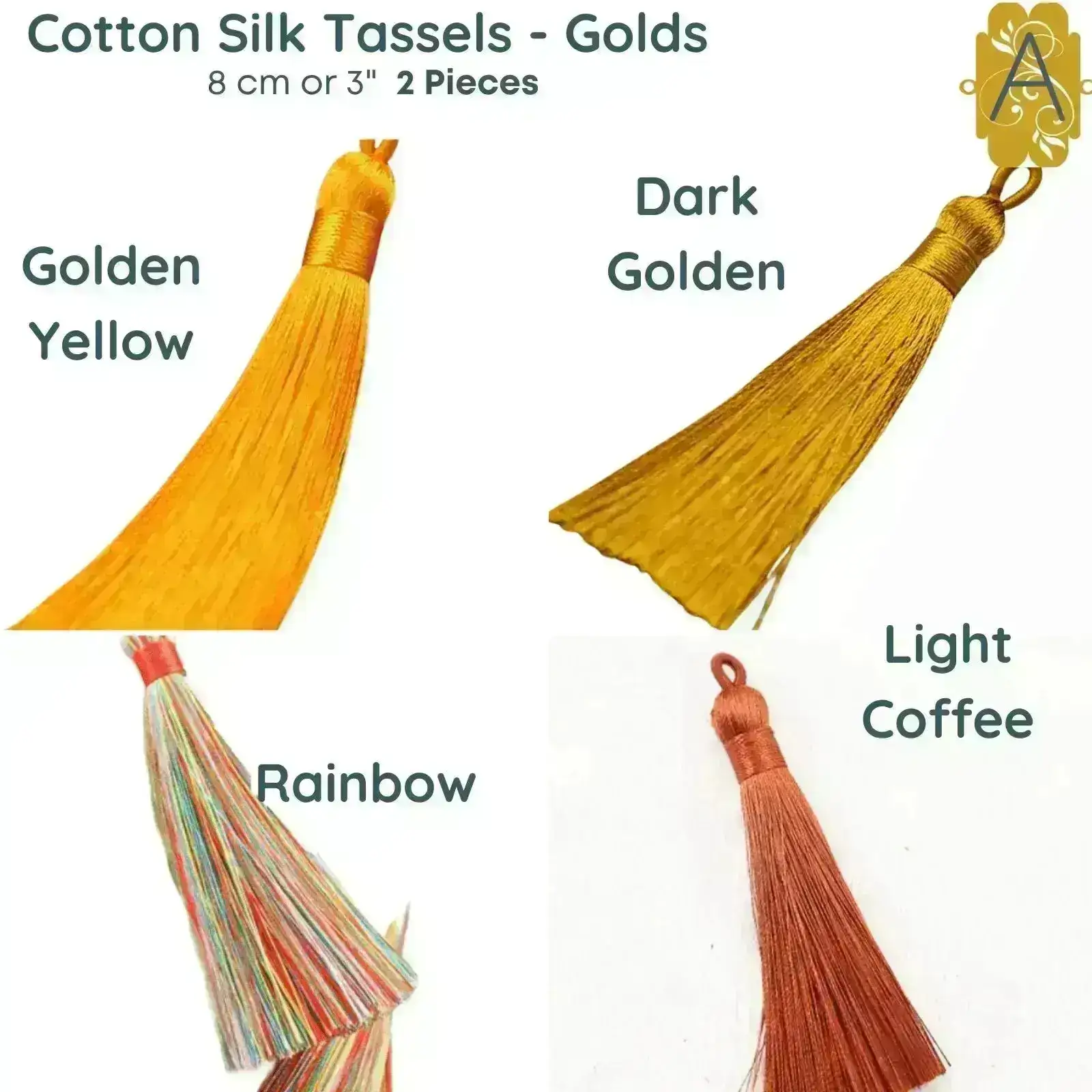Cotton Silk Tassels - Golds 8 cm, 3 inches - 2 Pieces