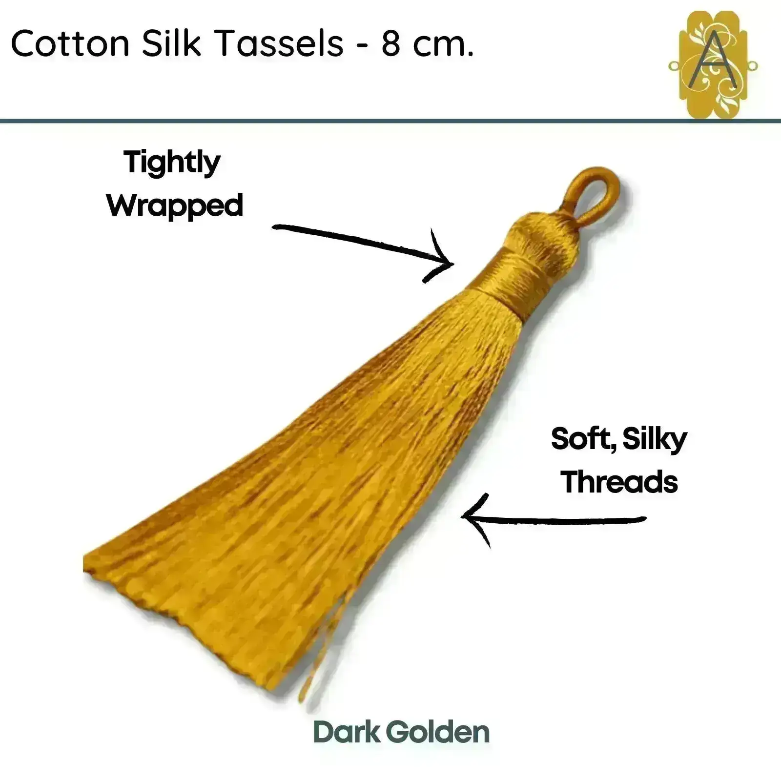 Cotton Silk Tassels - Golds 8 cm, 3 inches - 2 Pieces - Image 3