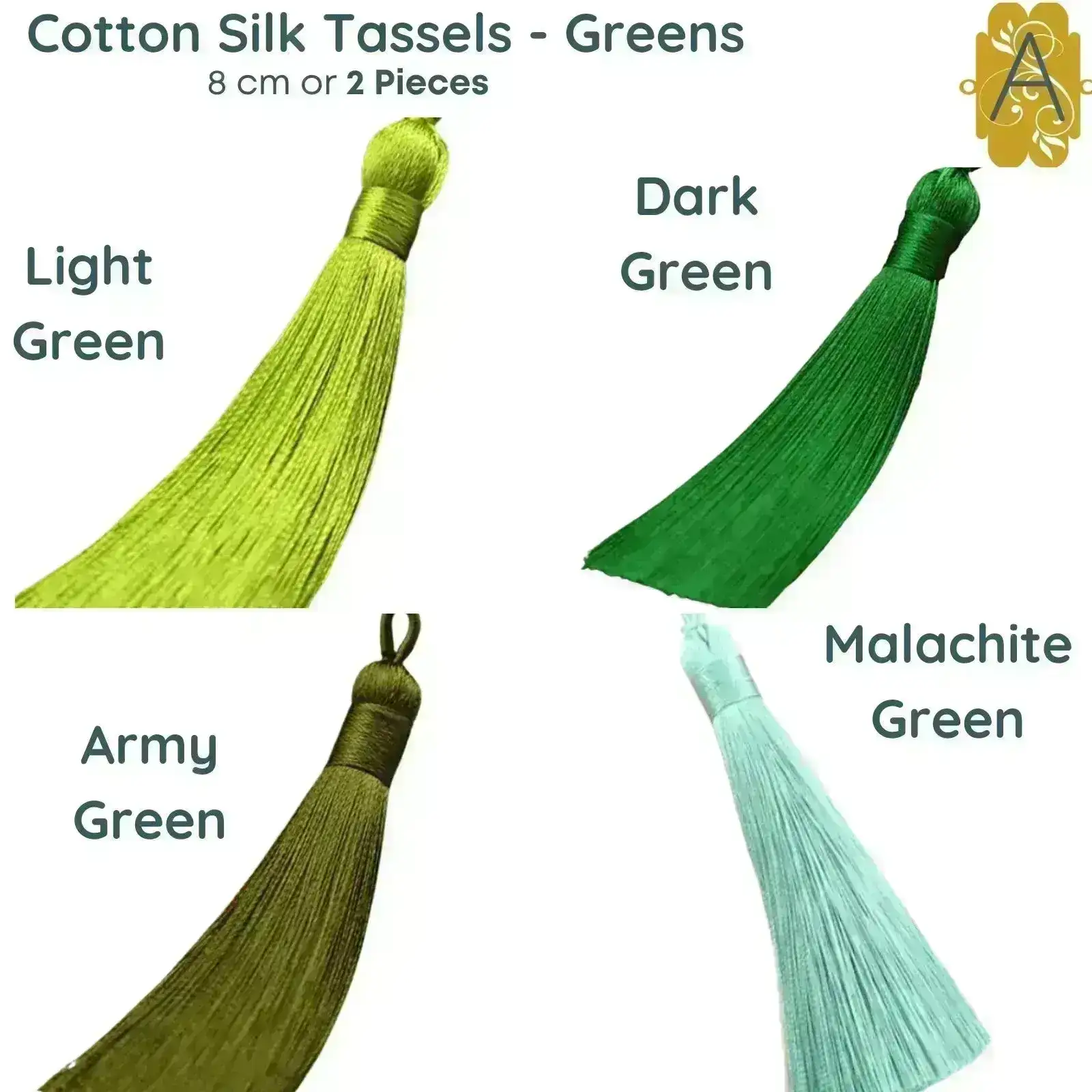 Cotton Silk Tassels - Greens 8 cm, 3 inches - 2 Pieces