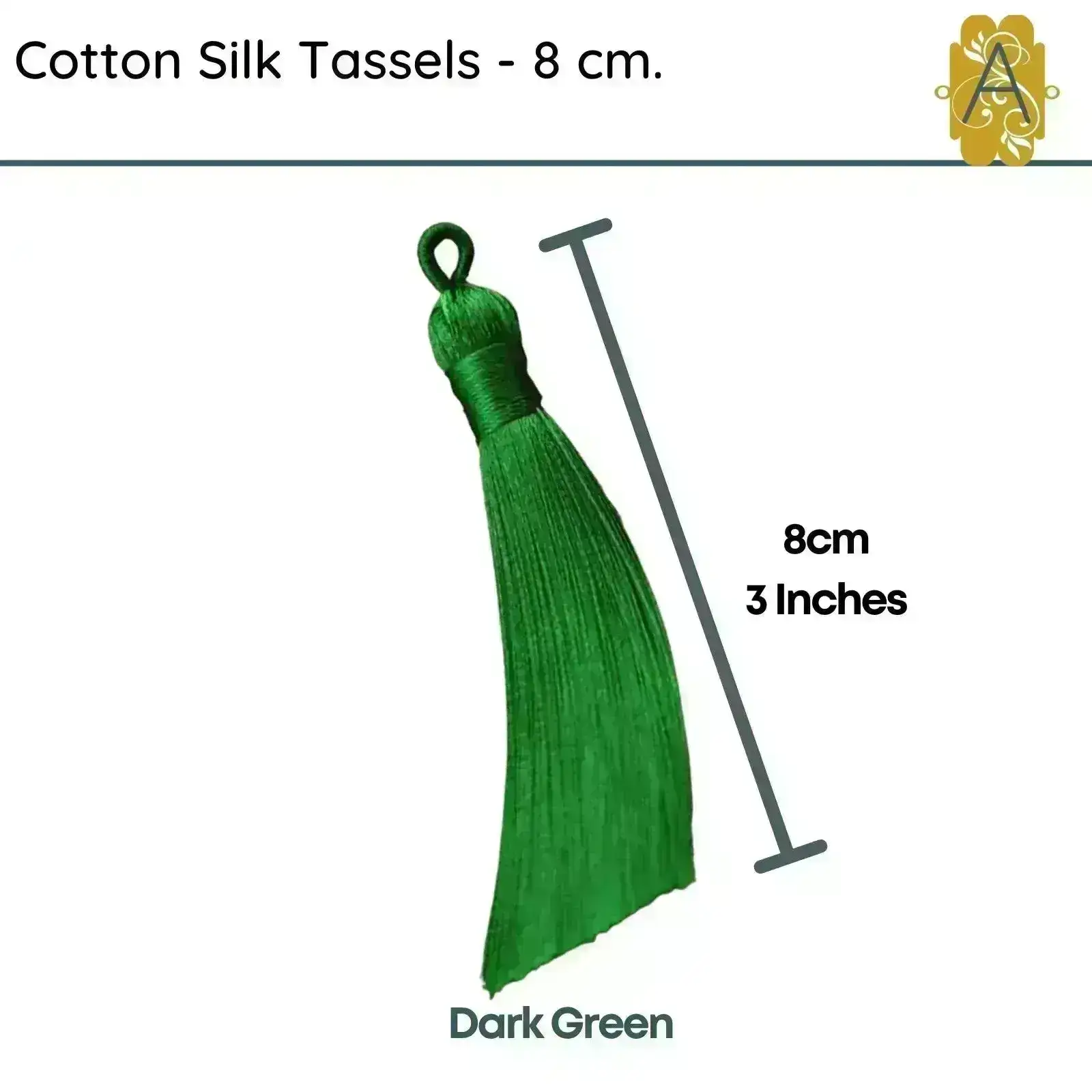 Cotton Silk Tassels - Greens 8 cm, 3 inches - 2 Pieces - Image 3