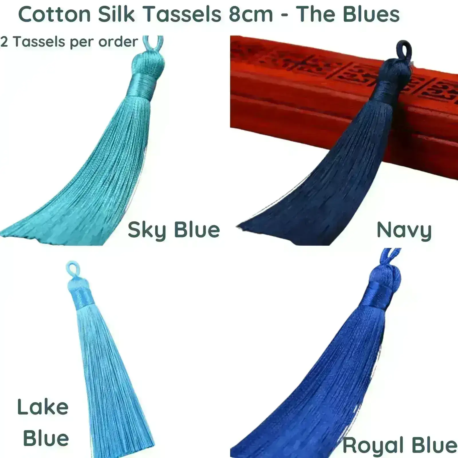 Cotton Silk Tassels- The Blues, 8 cm