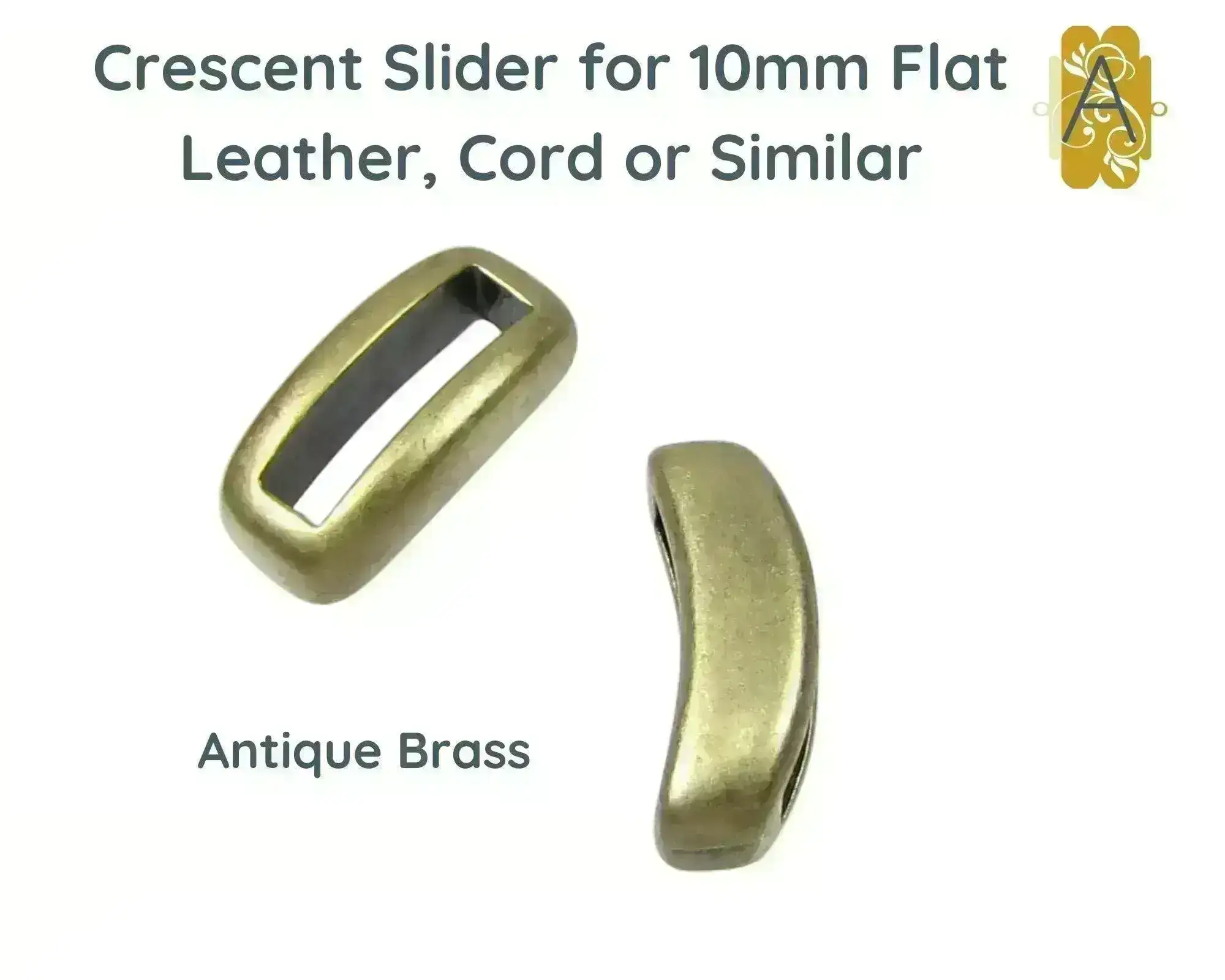 Crescent Flat Sliders or Spacers for Leather or Cork, 10mm, in 4 Finishes - Image 3