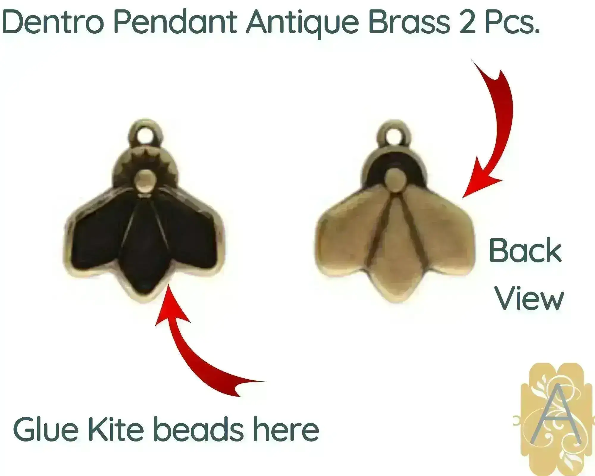 Cymbal Dentro Kite Bead Charm or Pendant with Glue in Element, 2 Pcs. - Image 3