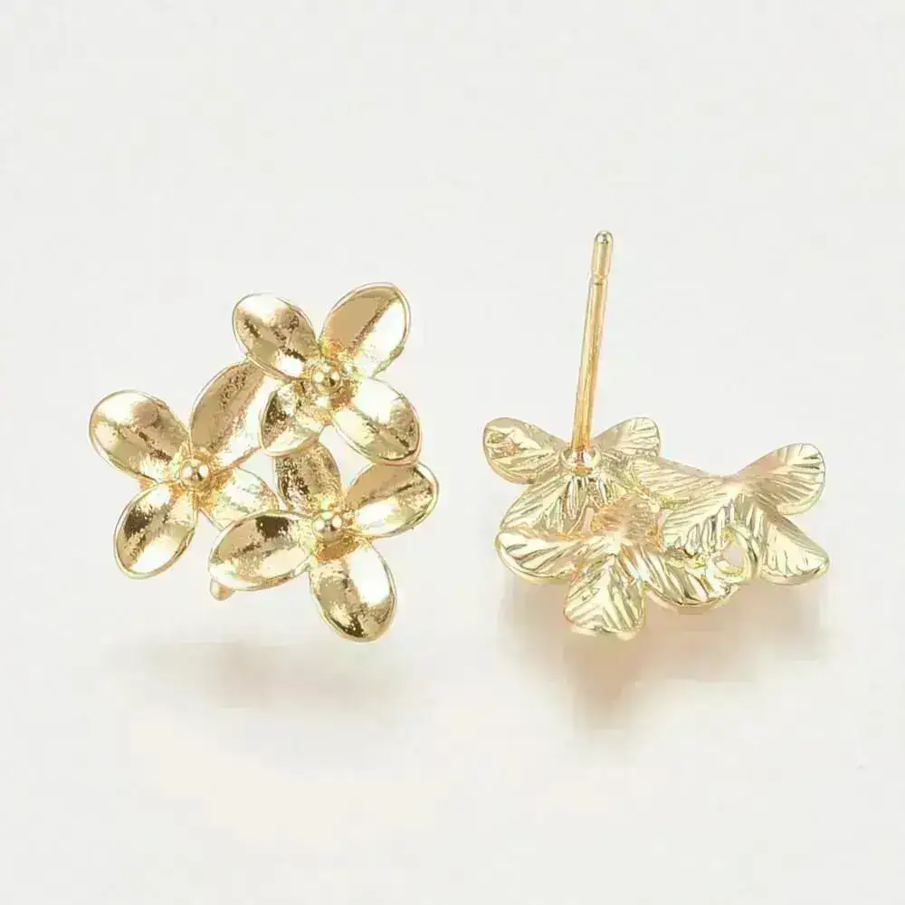 Dogwood, Earring Posts or Studs, 18K Gold Plate, 2 Pair - Image 2