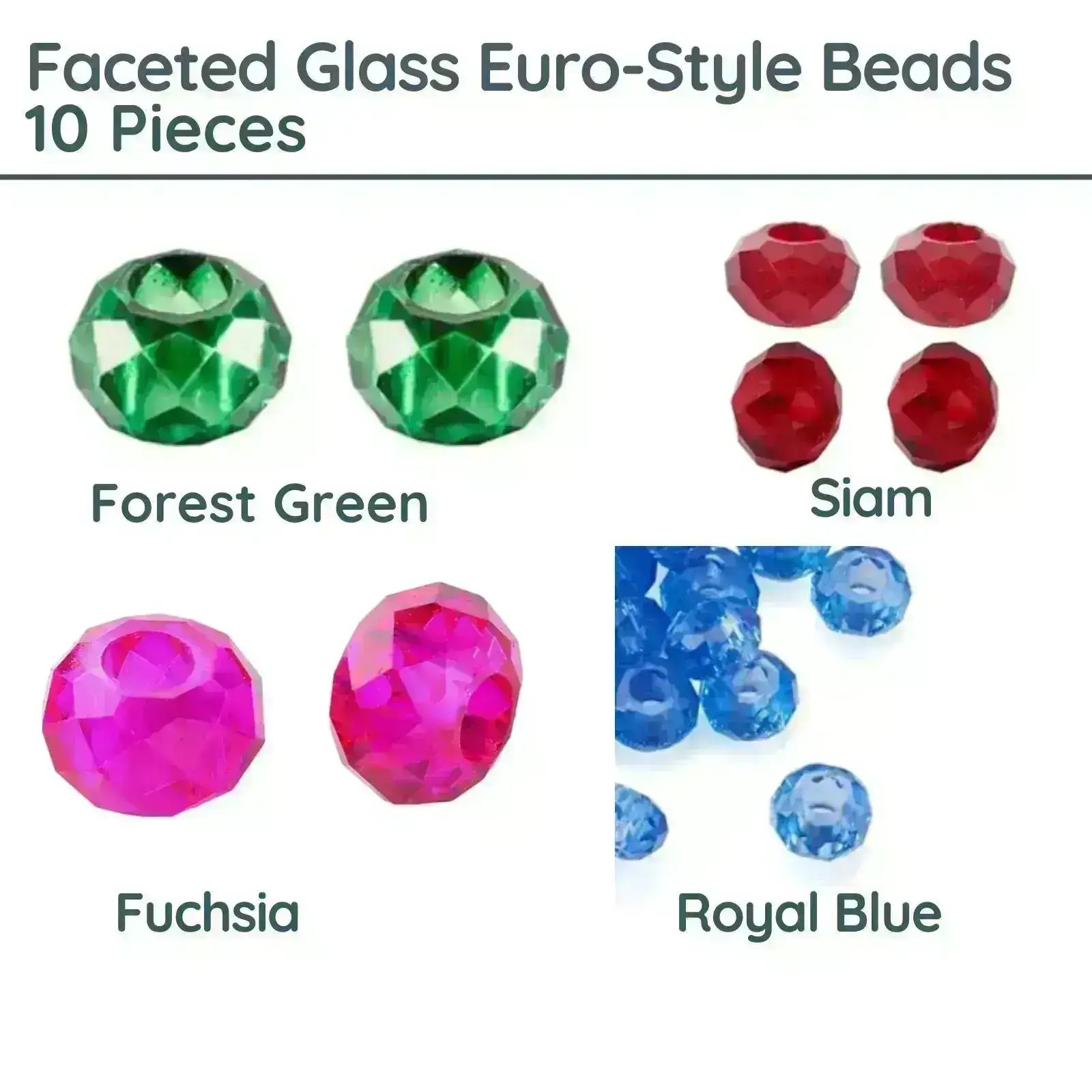 Facetted Glass Rondelle European-style Beads, 10 Pcs.